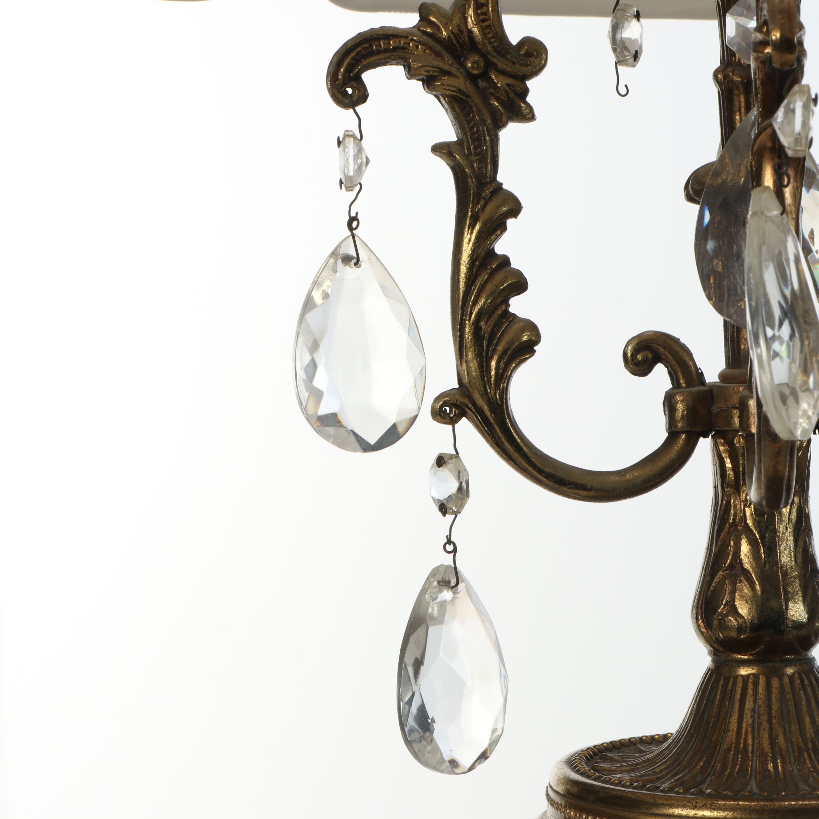 Rococo Style Ormolu-Mount Glass Table Lamps with Crystal Drops