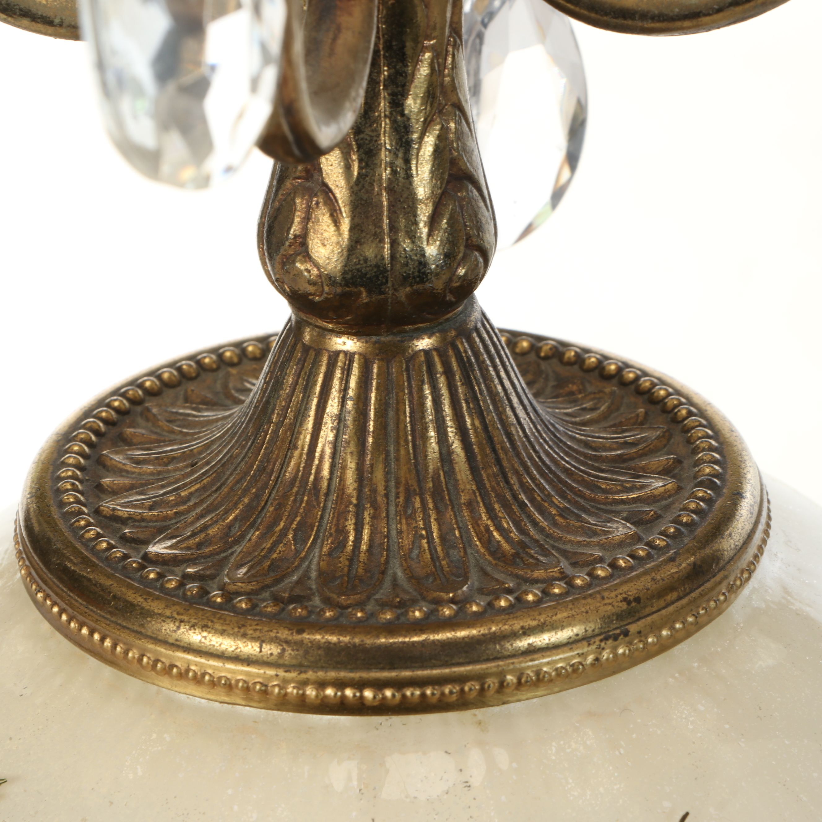 Rococo Style Ormolu-Mount Glass Table Lamps with Crystal Drops