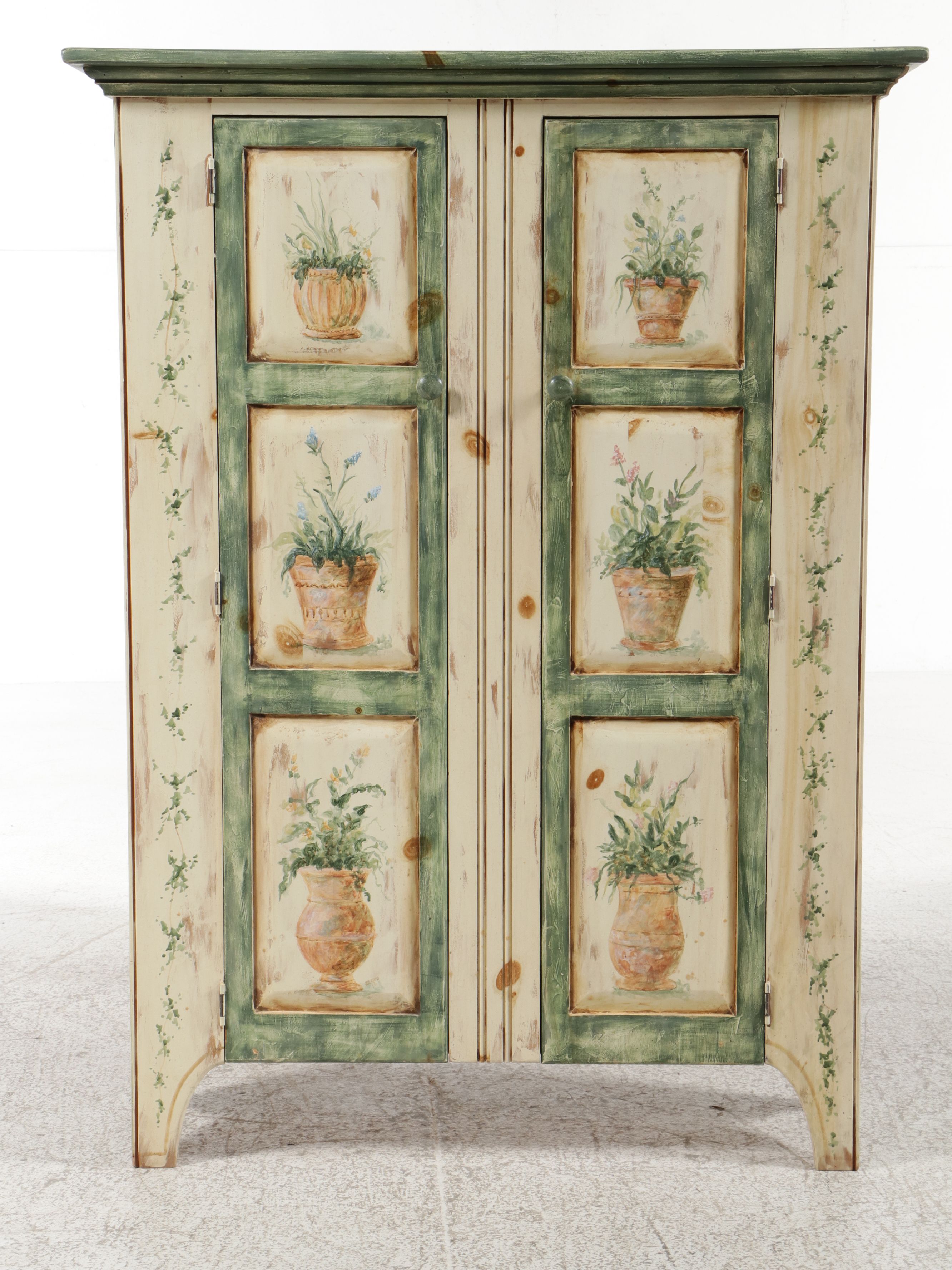 French Provincial Style Paint-Decorated Wood Cabinet, Late 20th Century