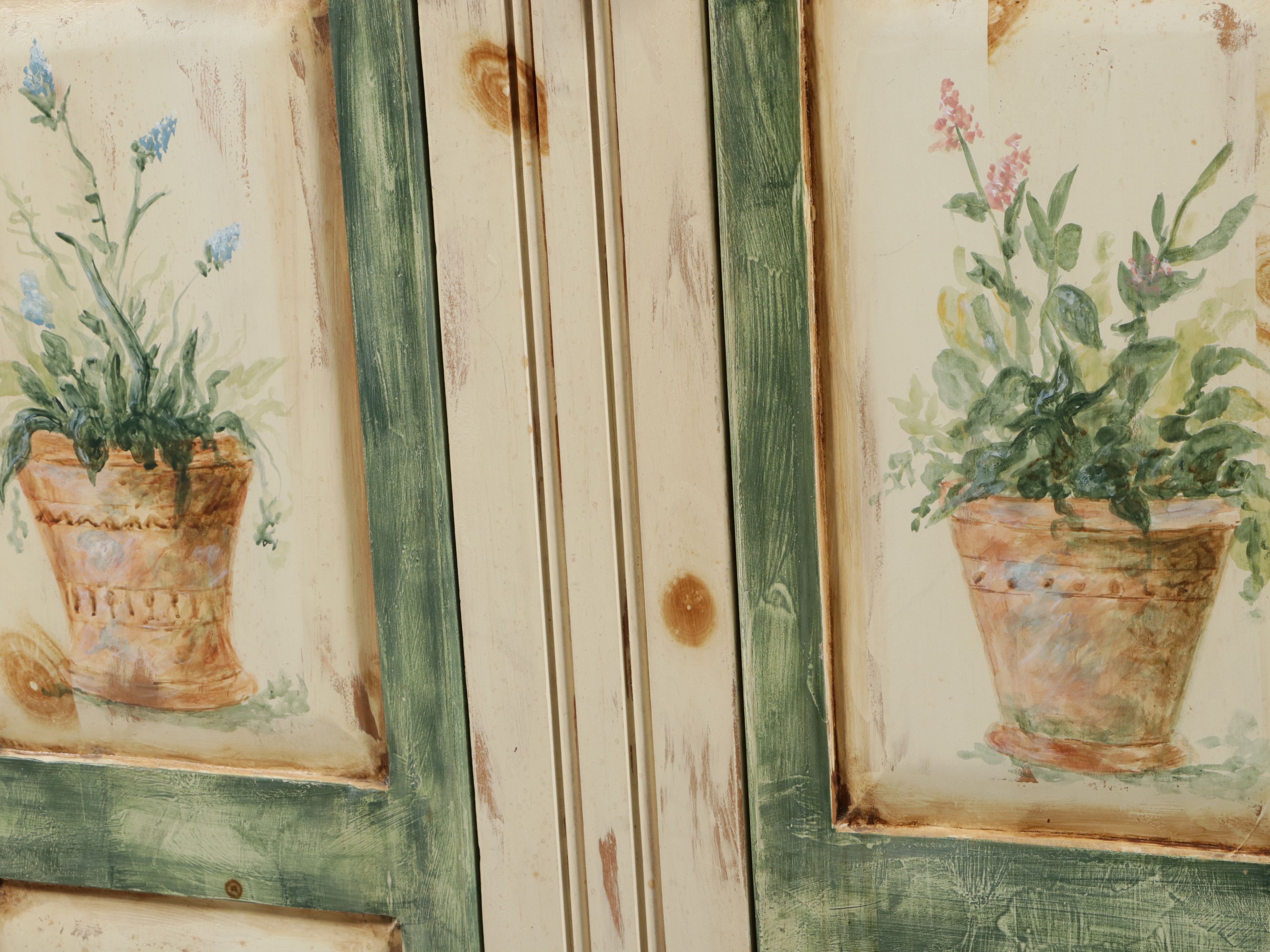 French Provincial Style Paint-Decorated Wood Cabinet, Late 20th Century