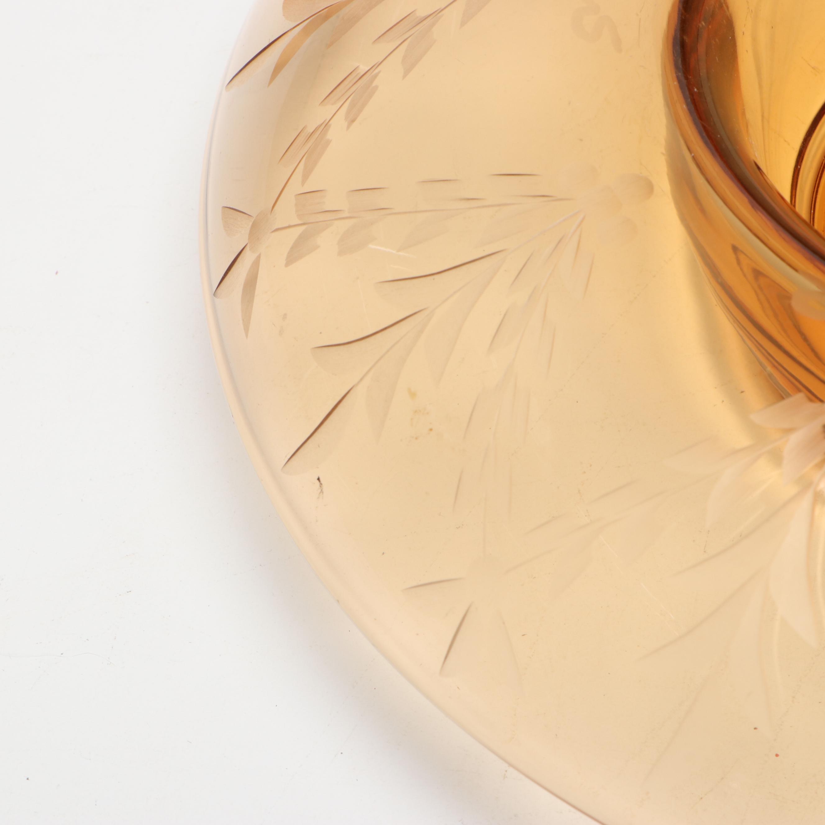 Federal and Other Depression Glass with Etched Bowl, Mid-20th Century