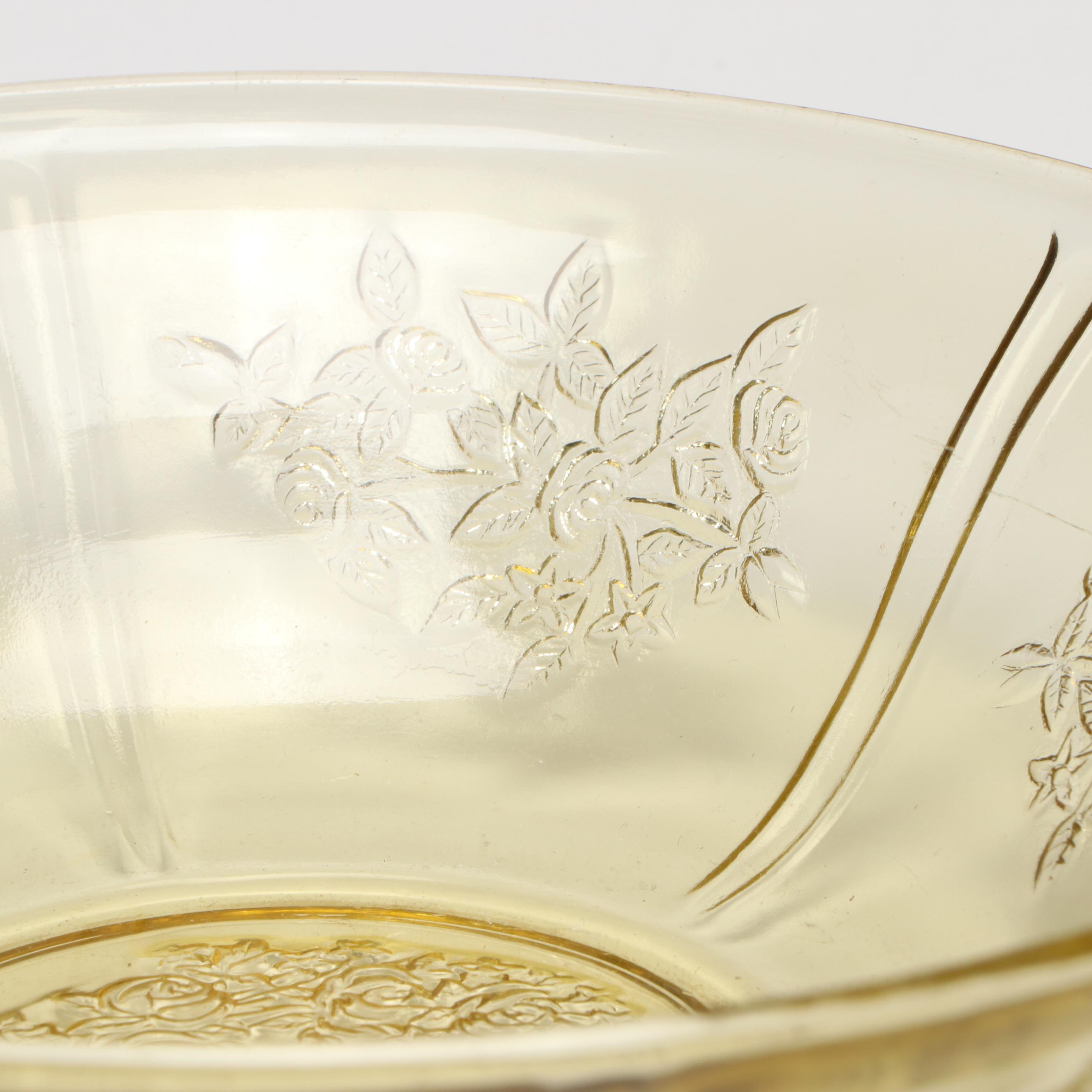 Federal and Other Depression Glass with Etched Bowl, Mid-20th Century