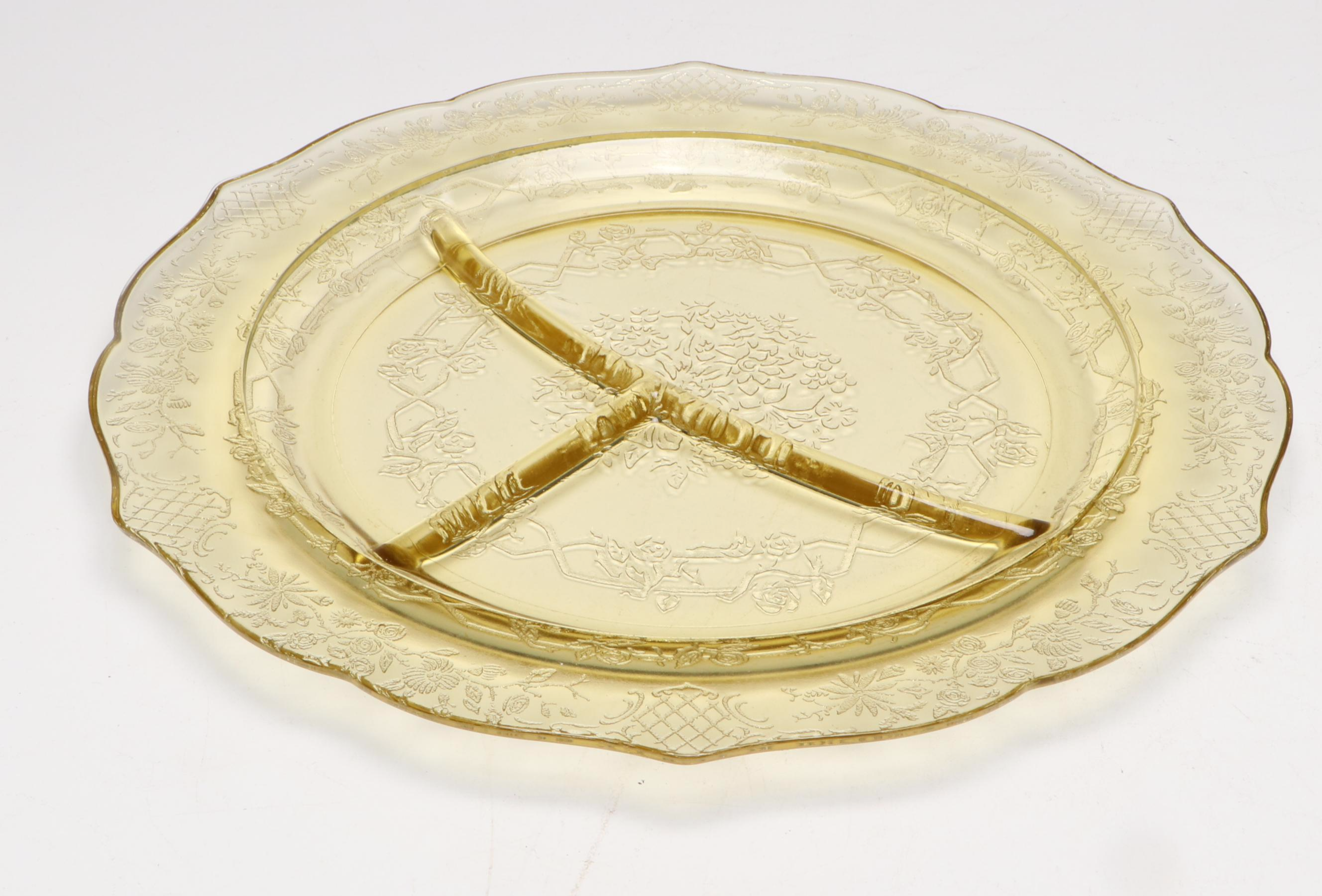 Federal and Other Depression Glass with Etched Bowl, Mid-20th Century