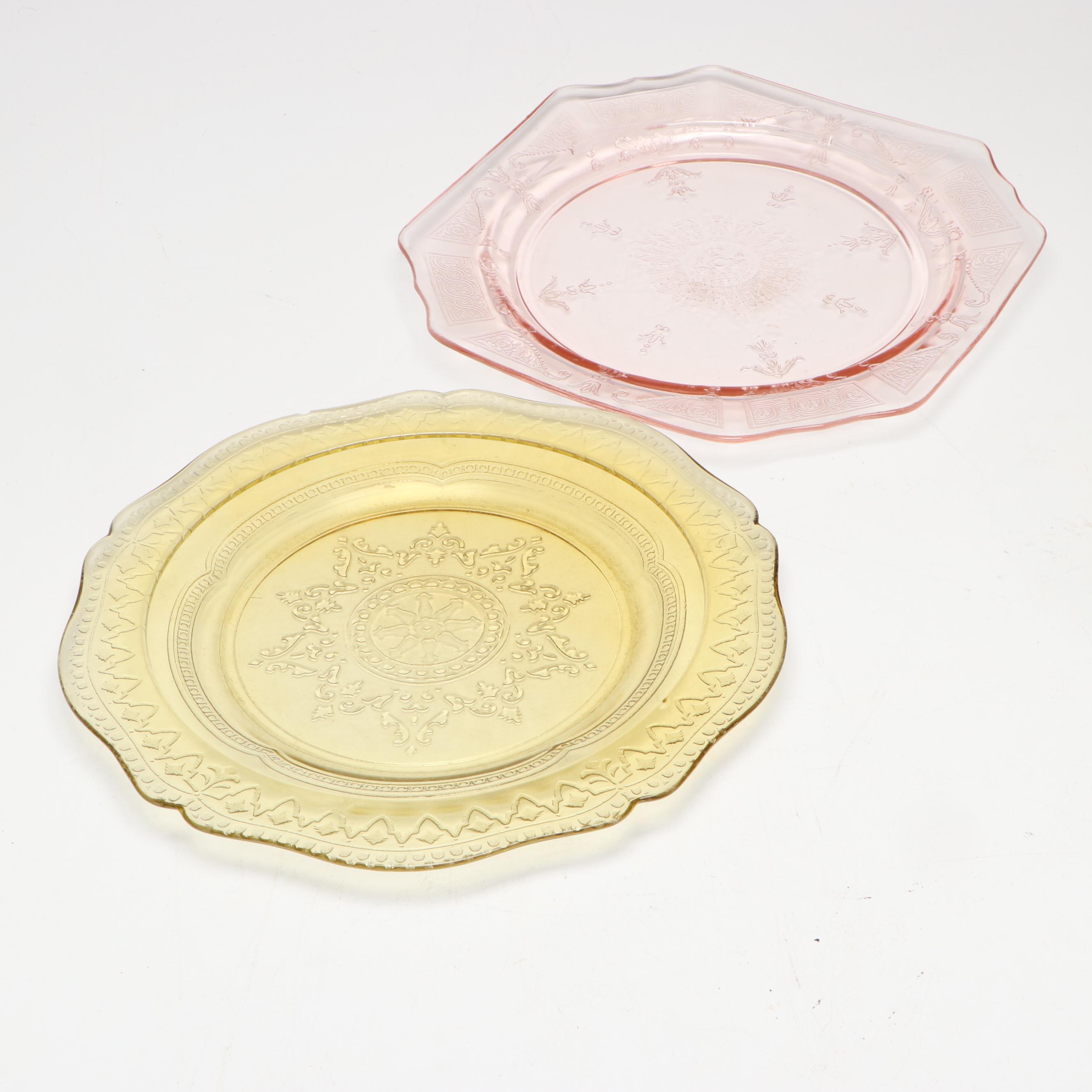 Federal and Other Depression Glass with Etched Bowl, Mid-20th Century