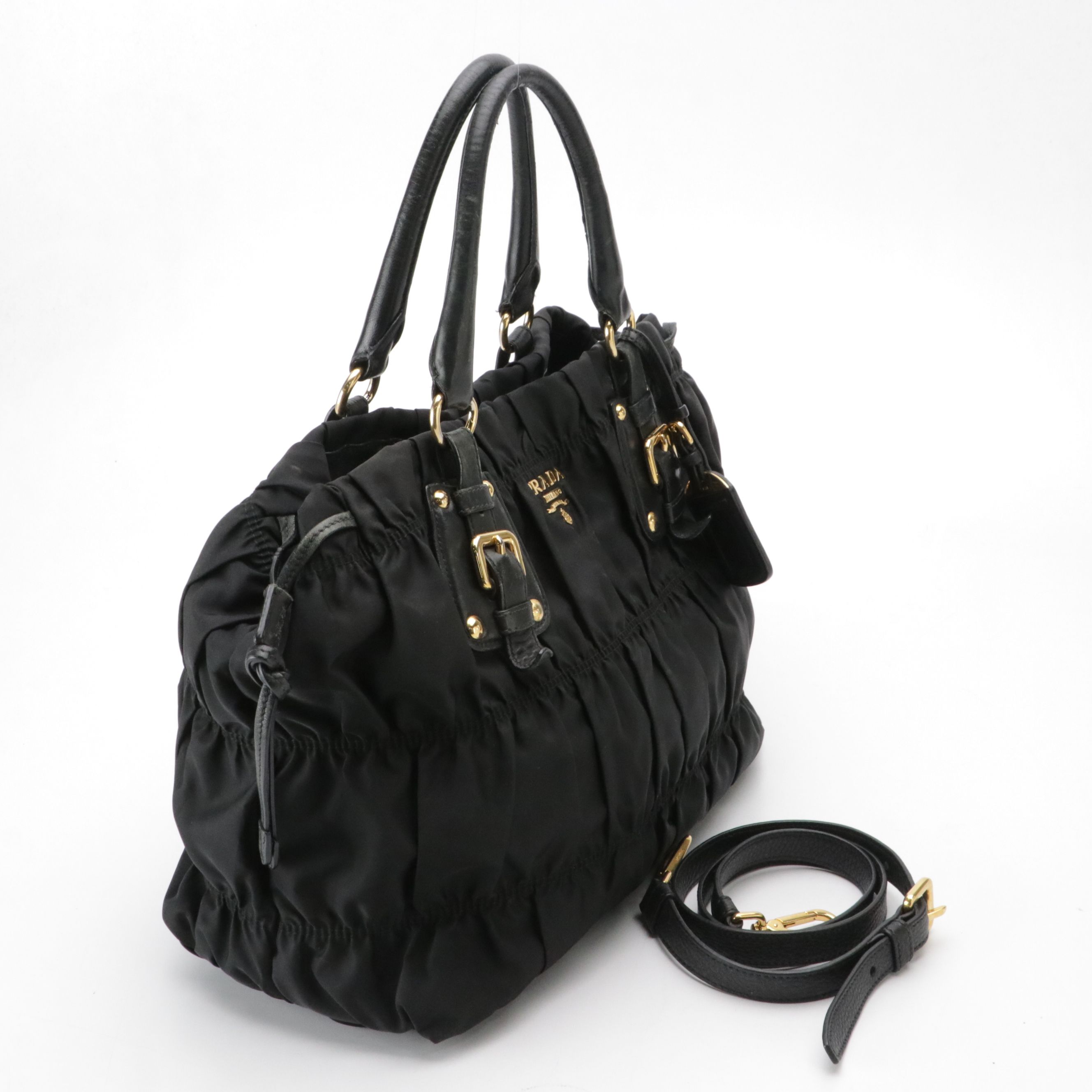 Prada Gaufré Two-Way Tote in Black Tessuto Nylon and Leather