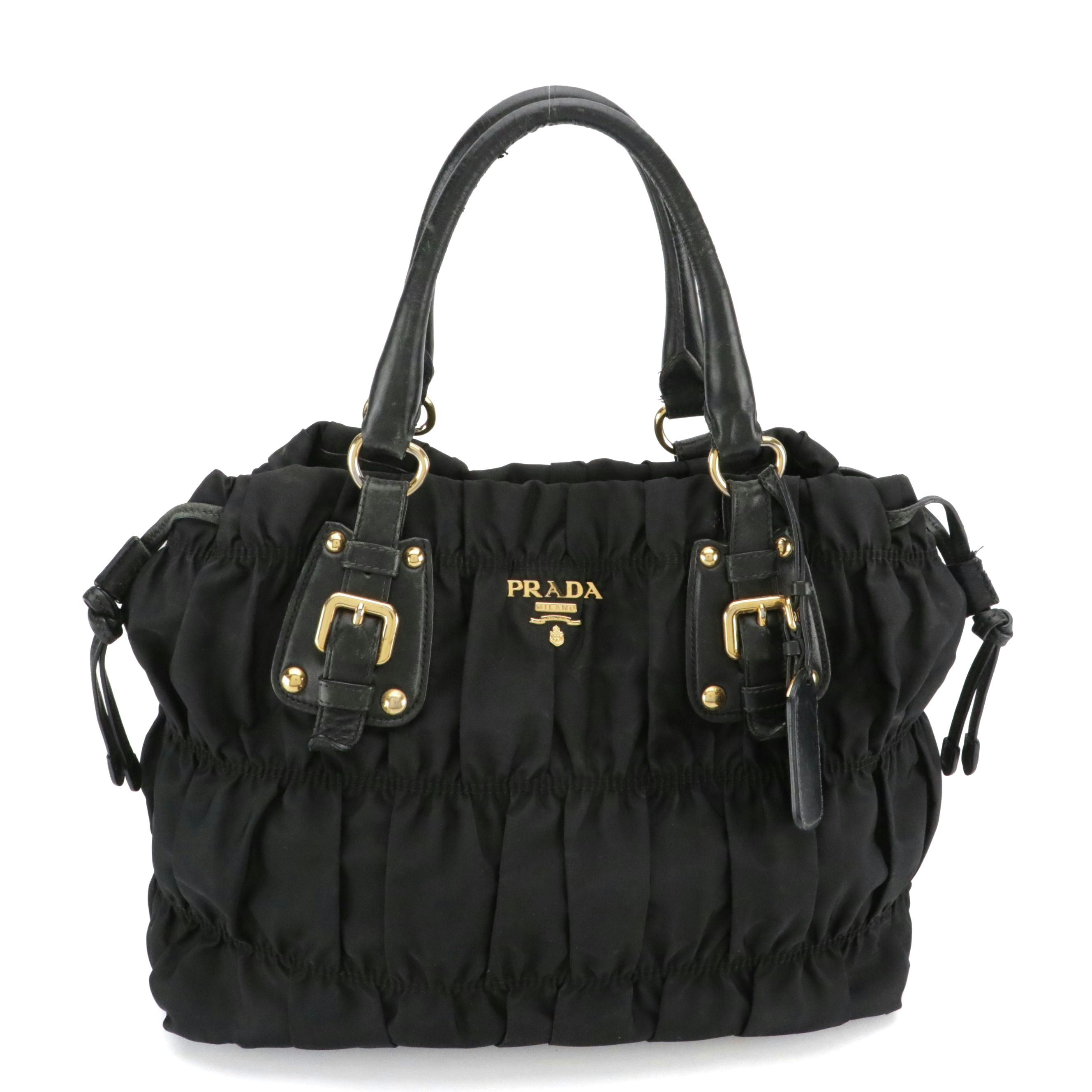 Prada Gaufré Two-Way Tote in Black Tessuto Nylon and Leather