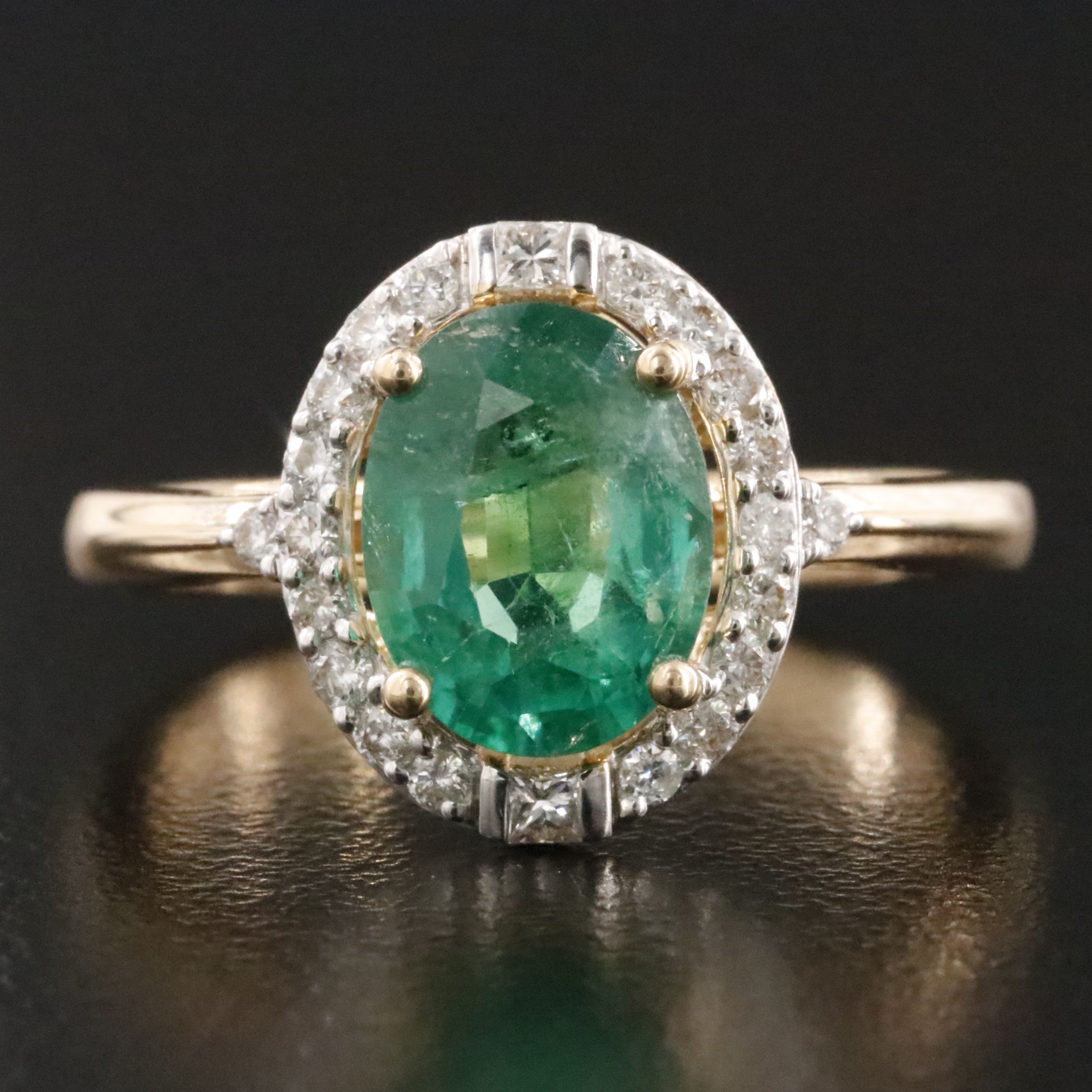 14K 1.63 CT Emerald and Diamond Halo Ring