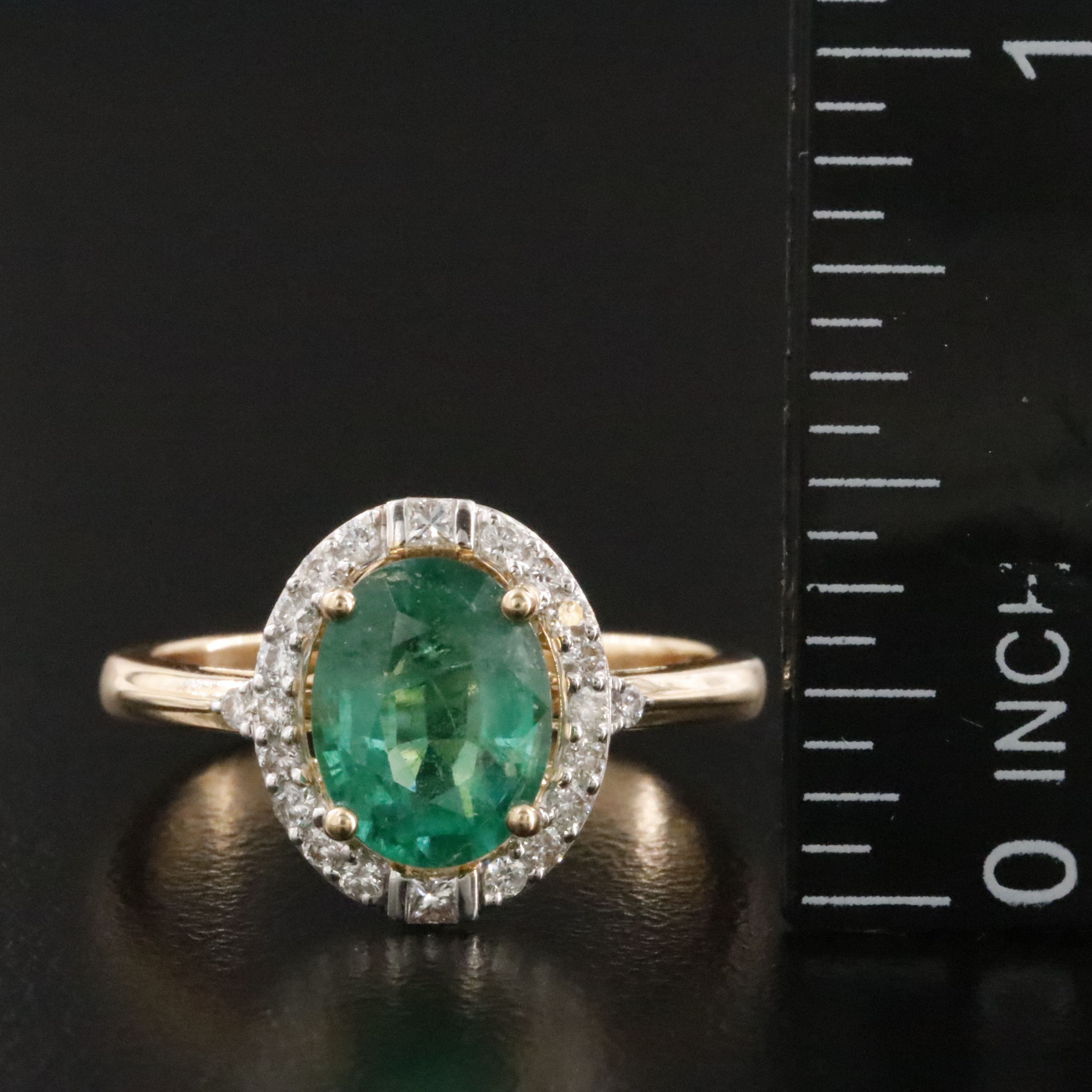 14K 1.63 CT Emerald and Diamond Halo Ring
