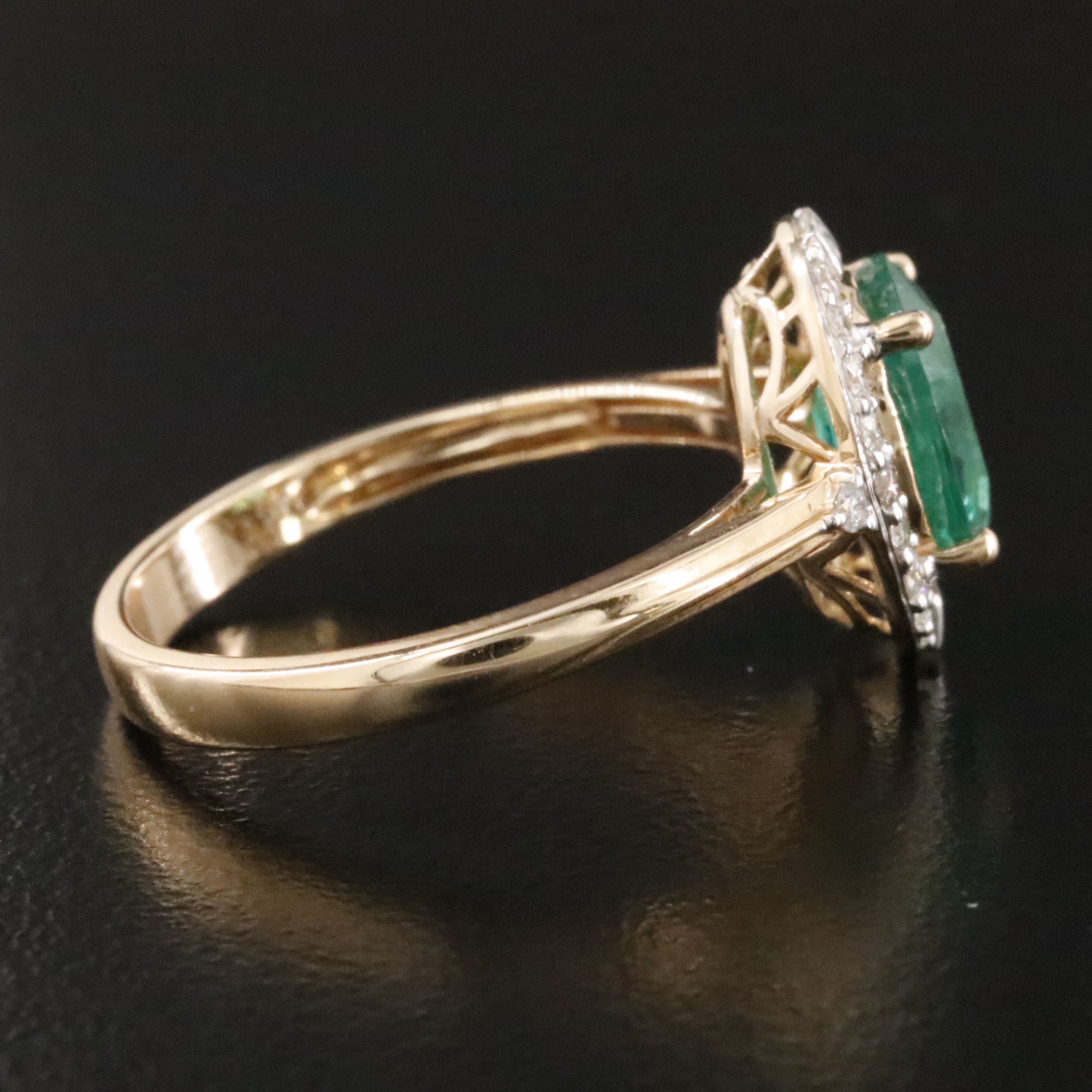 14K 1.63 CT Emerald and Diamond Halo Ring