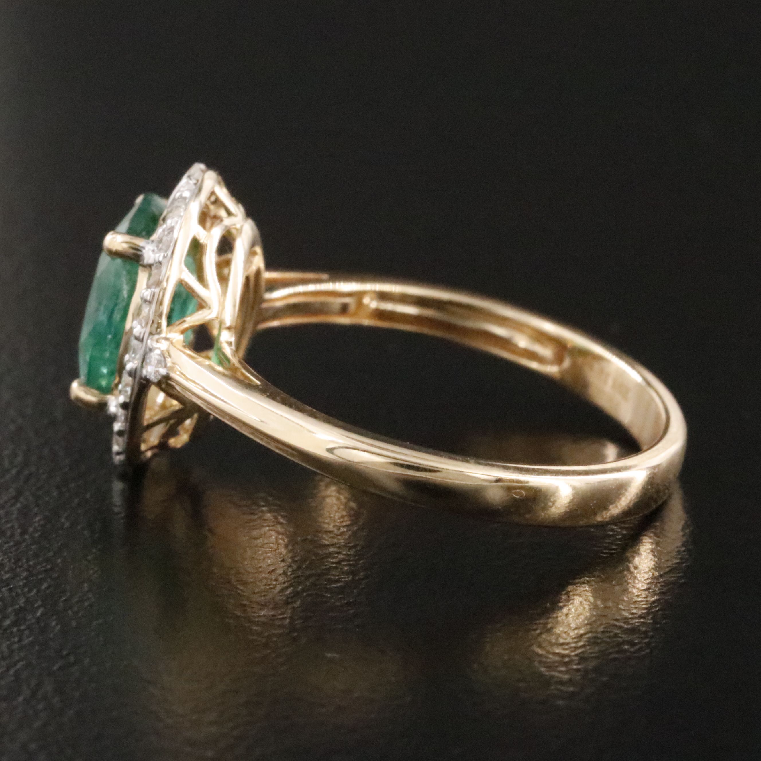 14K 1.63 CT Emerald and Diamond Halo Ring