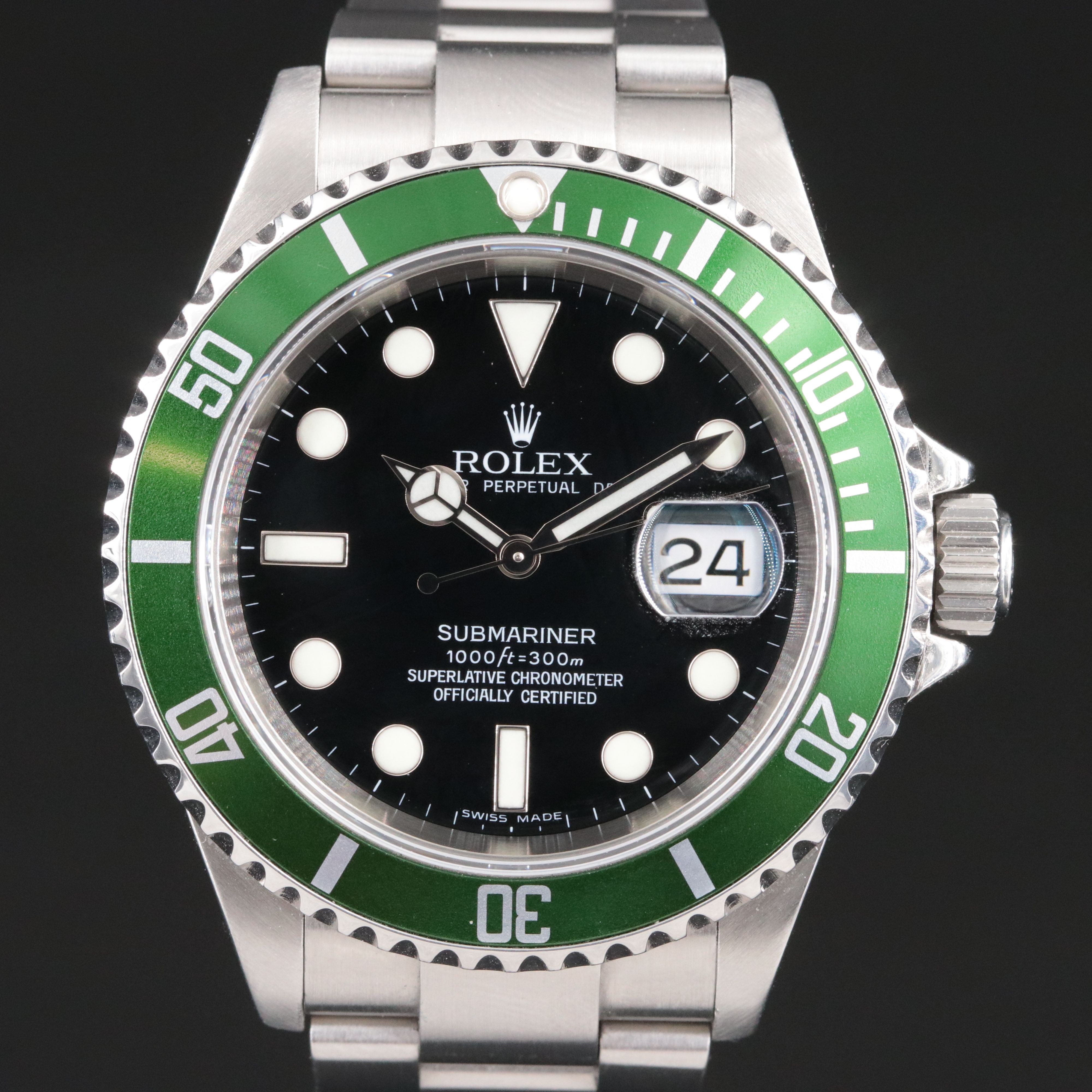 2006 Rolex Submariner 16610 T Custom Green Bezel Insert Watch