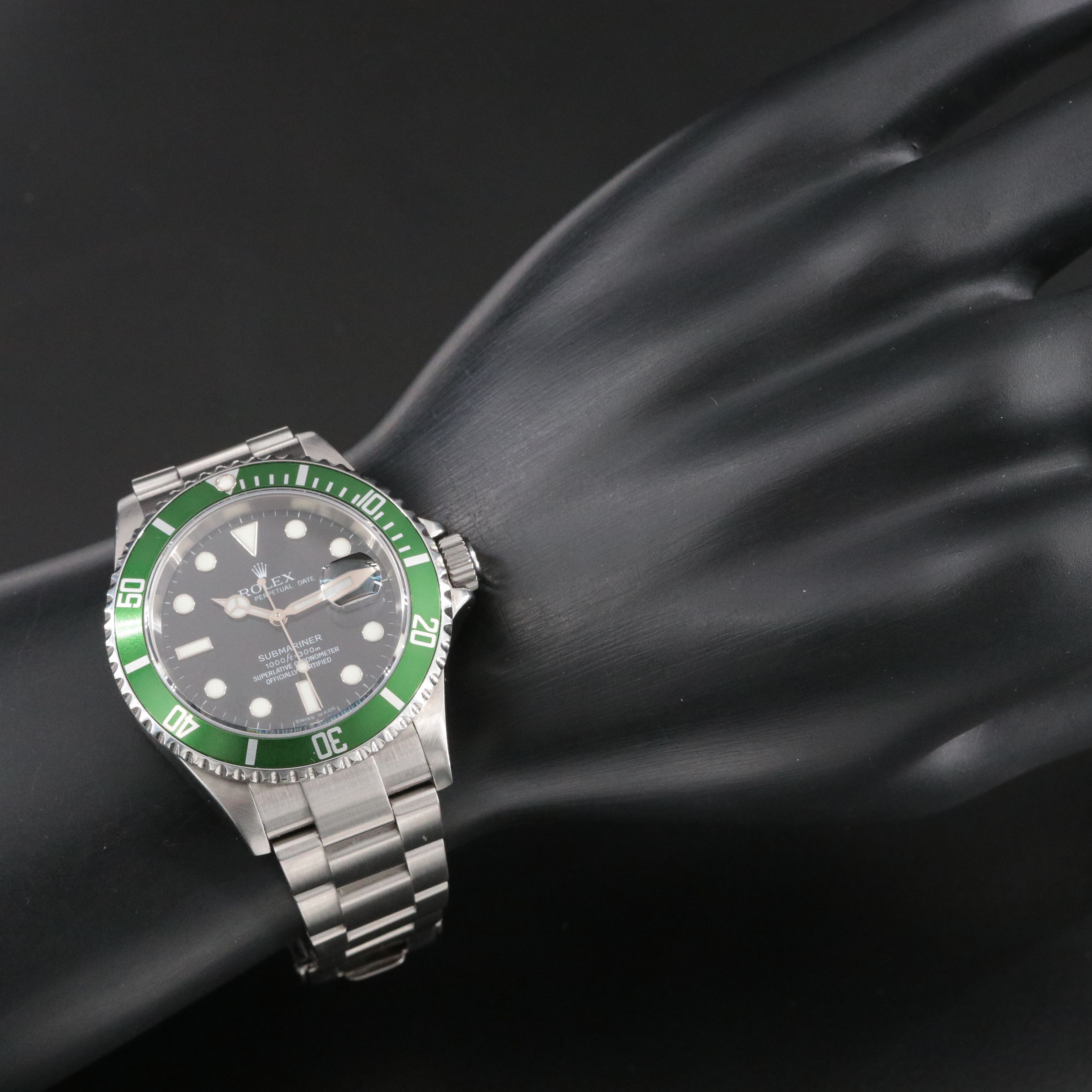 2006 Rolex Submariner 16610 T Custom Green Bezel Insert Watch