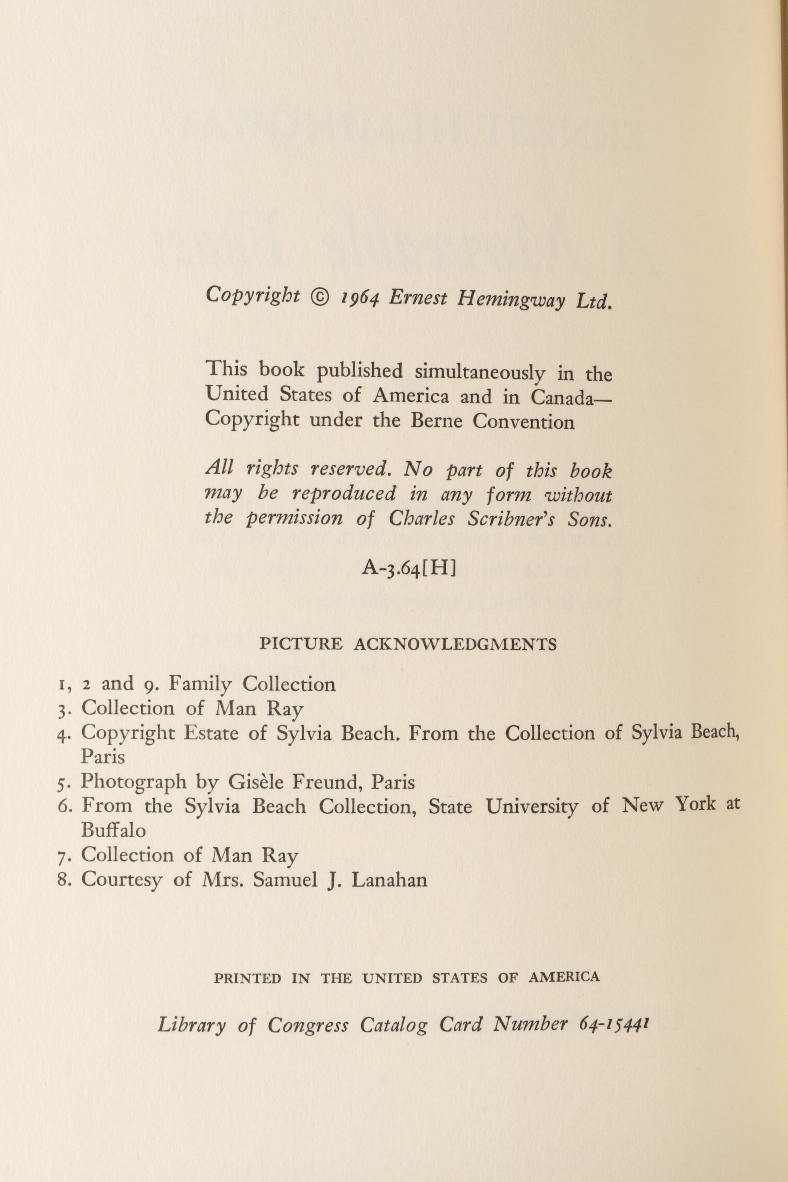 First Printing "A Moveable Feast" by Ernest Hemingway, 1964