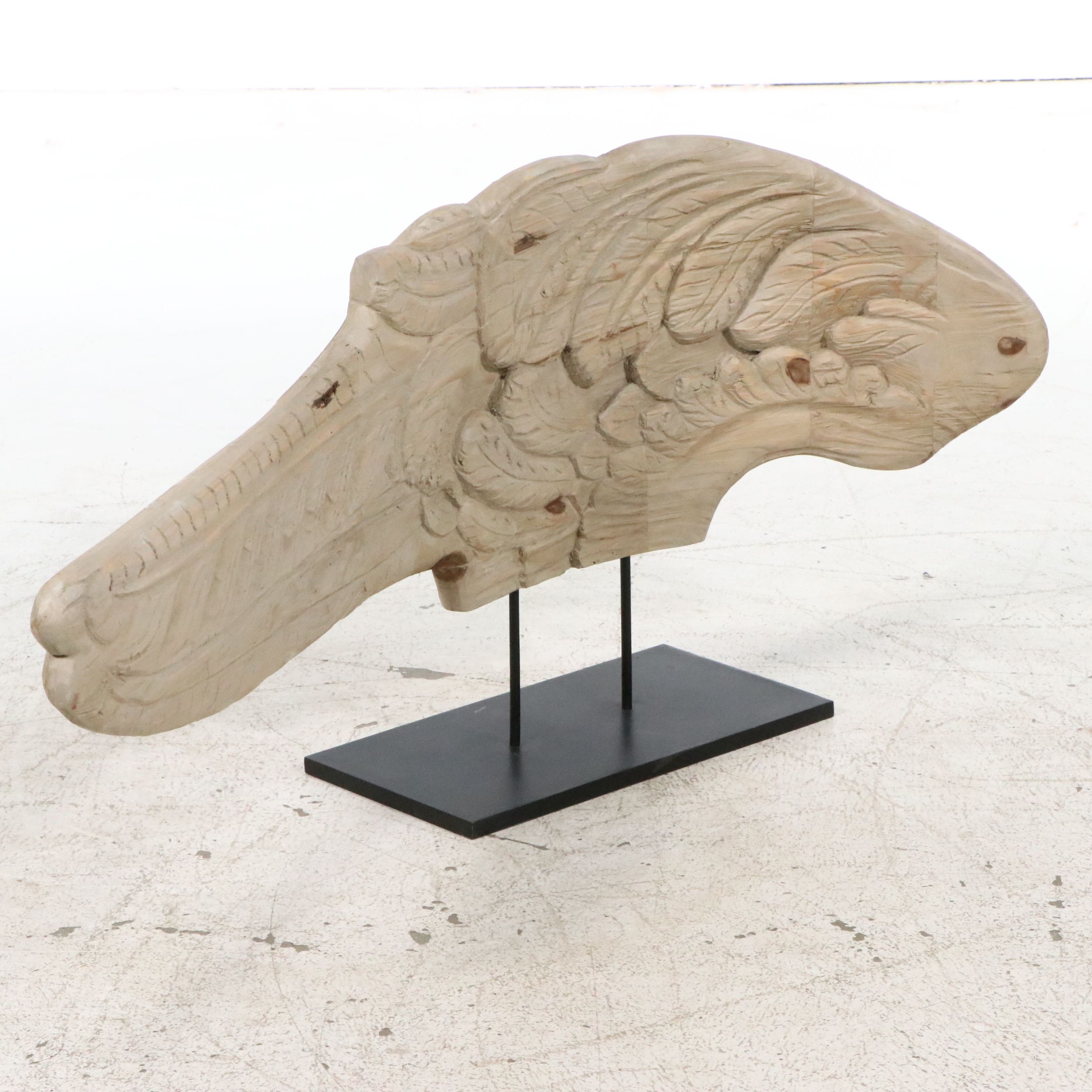 Oversized Hand-Carved Wooden Angel Wing