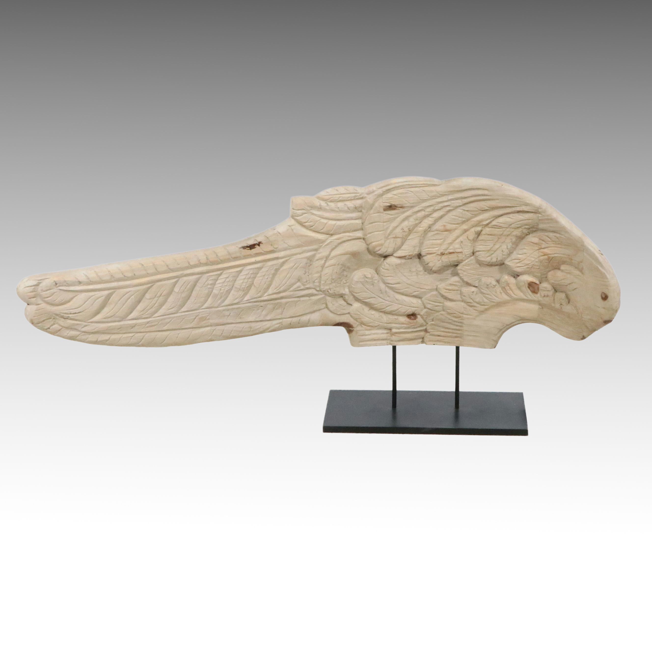 Oversized Hand-Carved Wooden Angel Wing