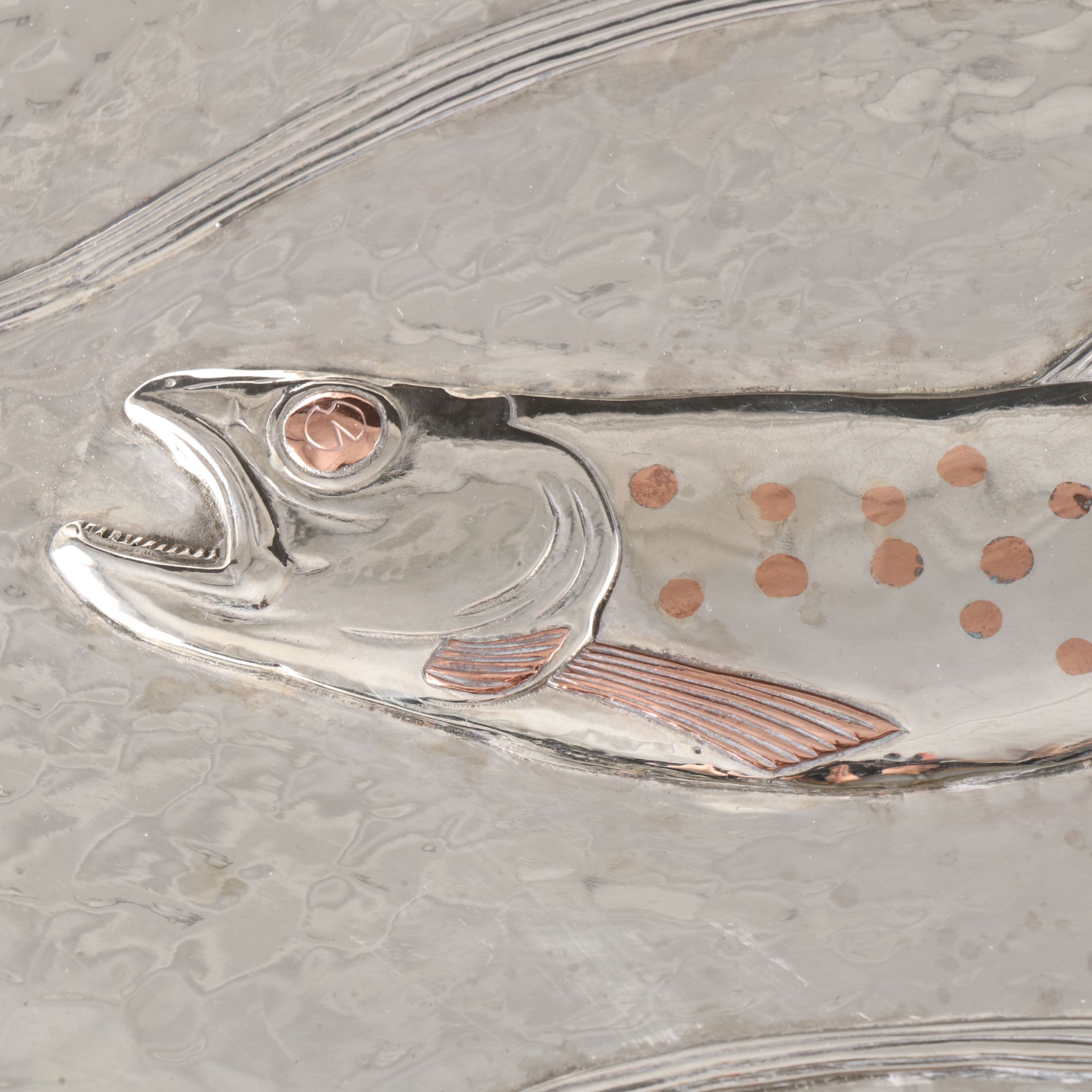 Kennard & Jenks Japonesque Hammered Sterling Footed Tray, Late 19th Century