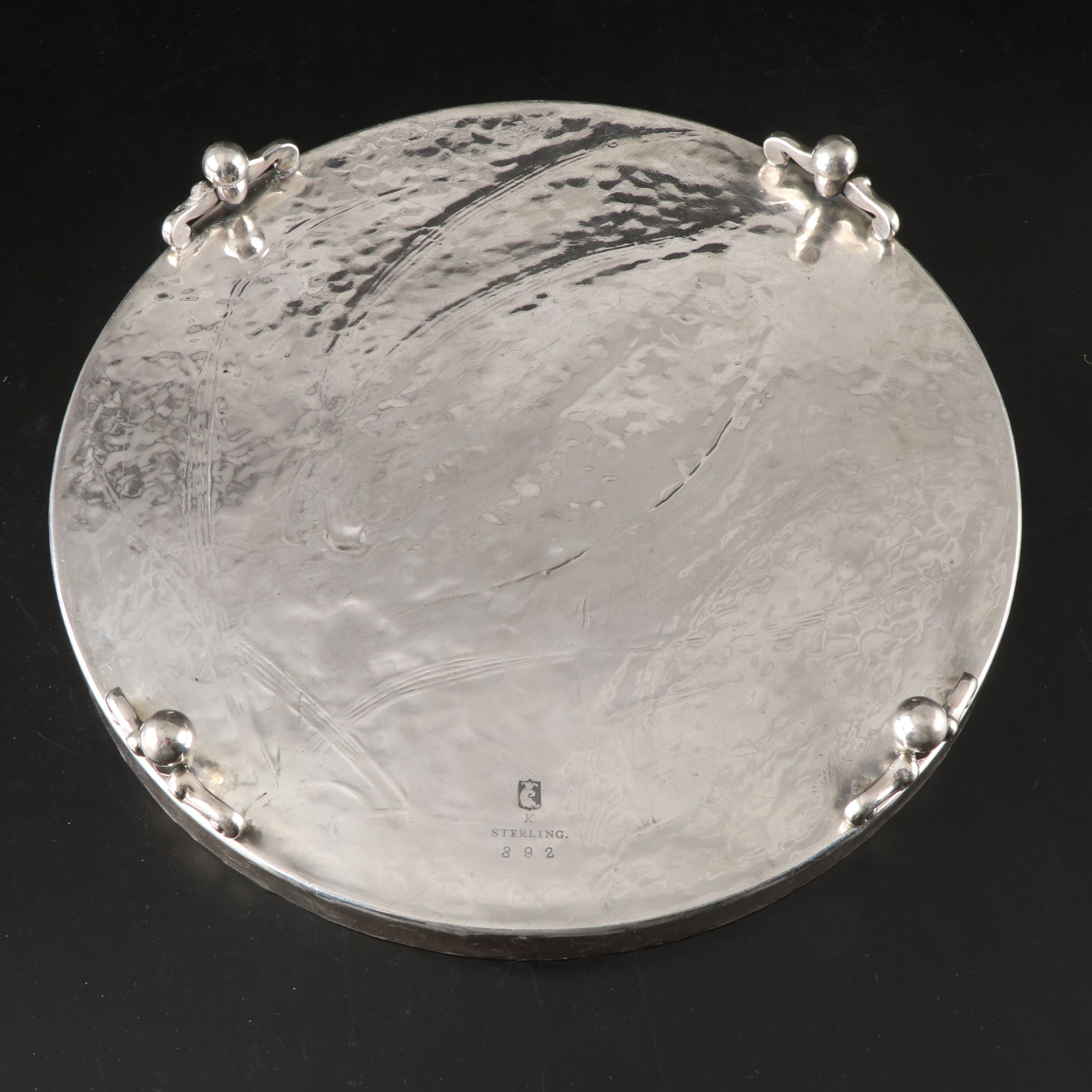Kennard & Jenks Japonesque Hammered Sterling Footed Tray, Late 19th Century