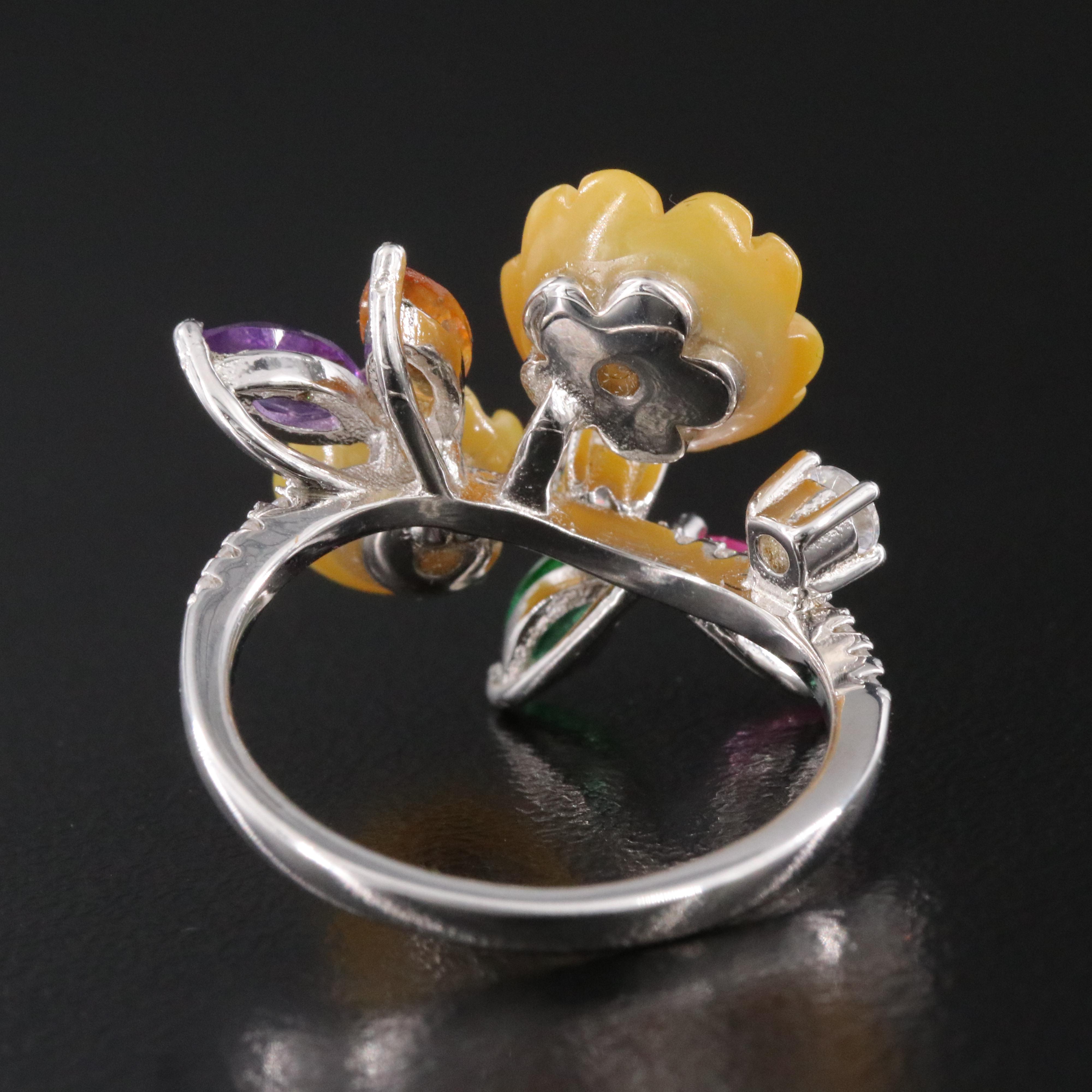 Sterling Gemstone Floral Ring