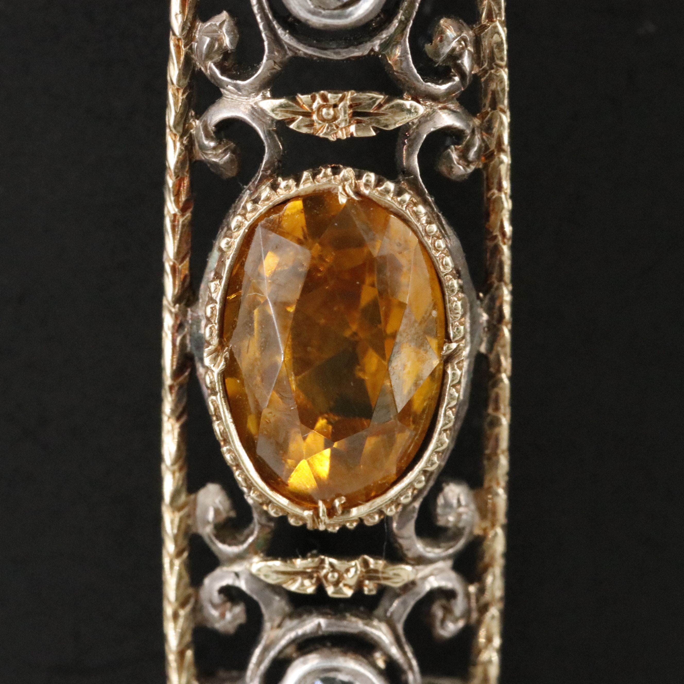 Edwardian 18K and Sterling Floral Scrollwork Pendant with Zircon and Sapphire