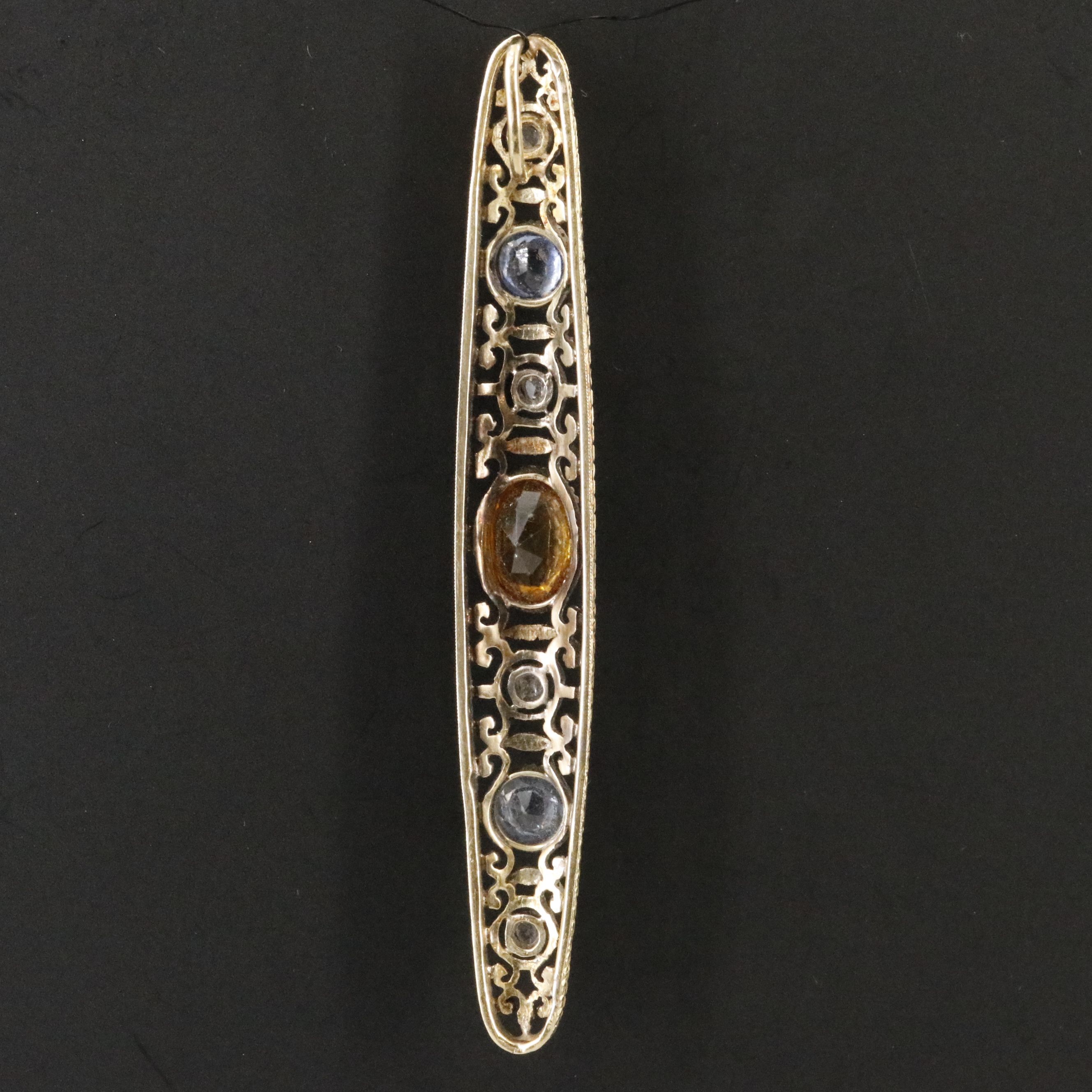 Edwardian 18K and Sterling Floral Scrollwork Pendant with Zircon and Sapphire