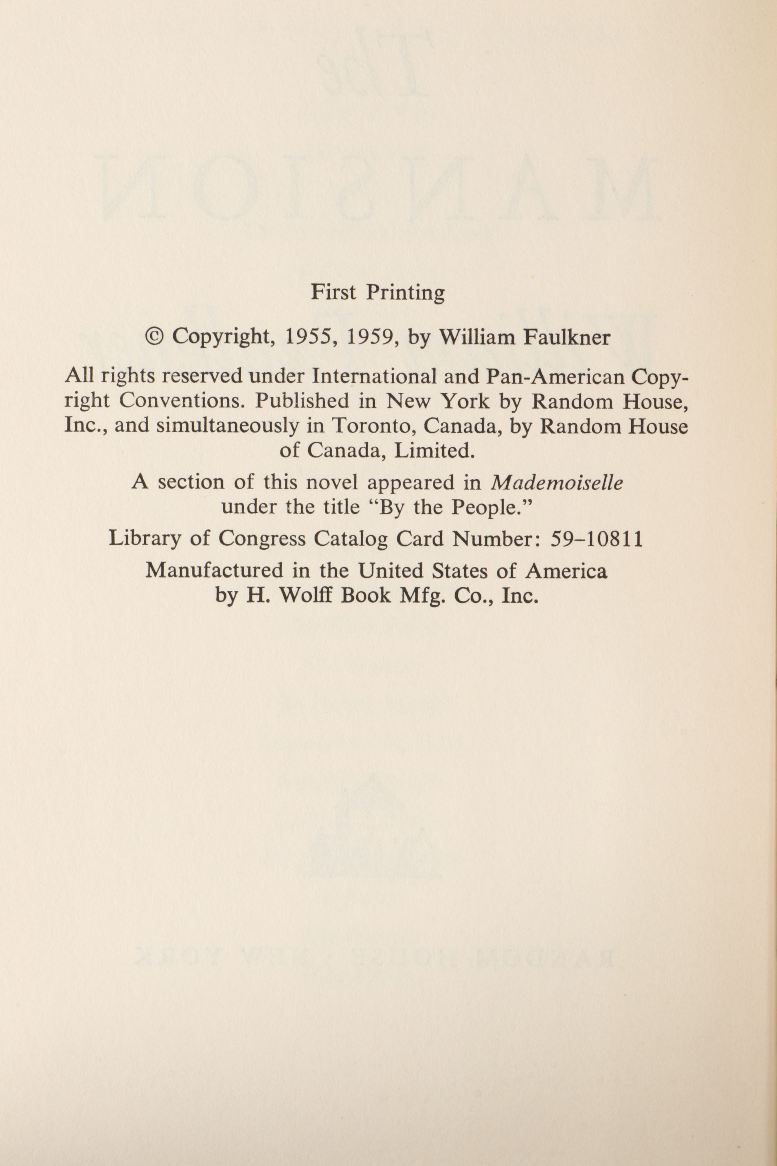 First Printing "The Reivers" and "The Mansion" by William Faulkner