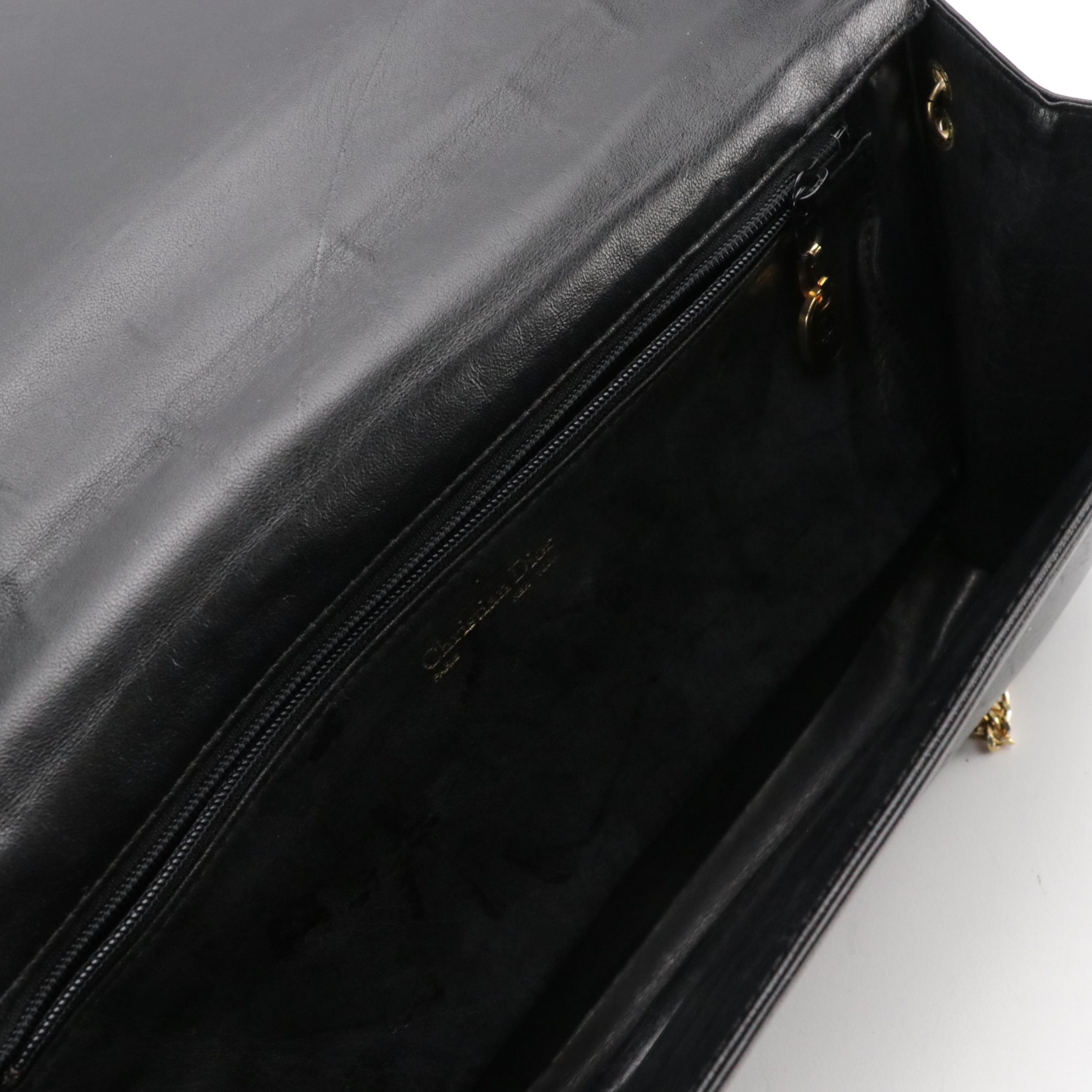 Christian Dior CD Envelope Flap Convertible Clutch in Black Leather