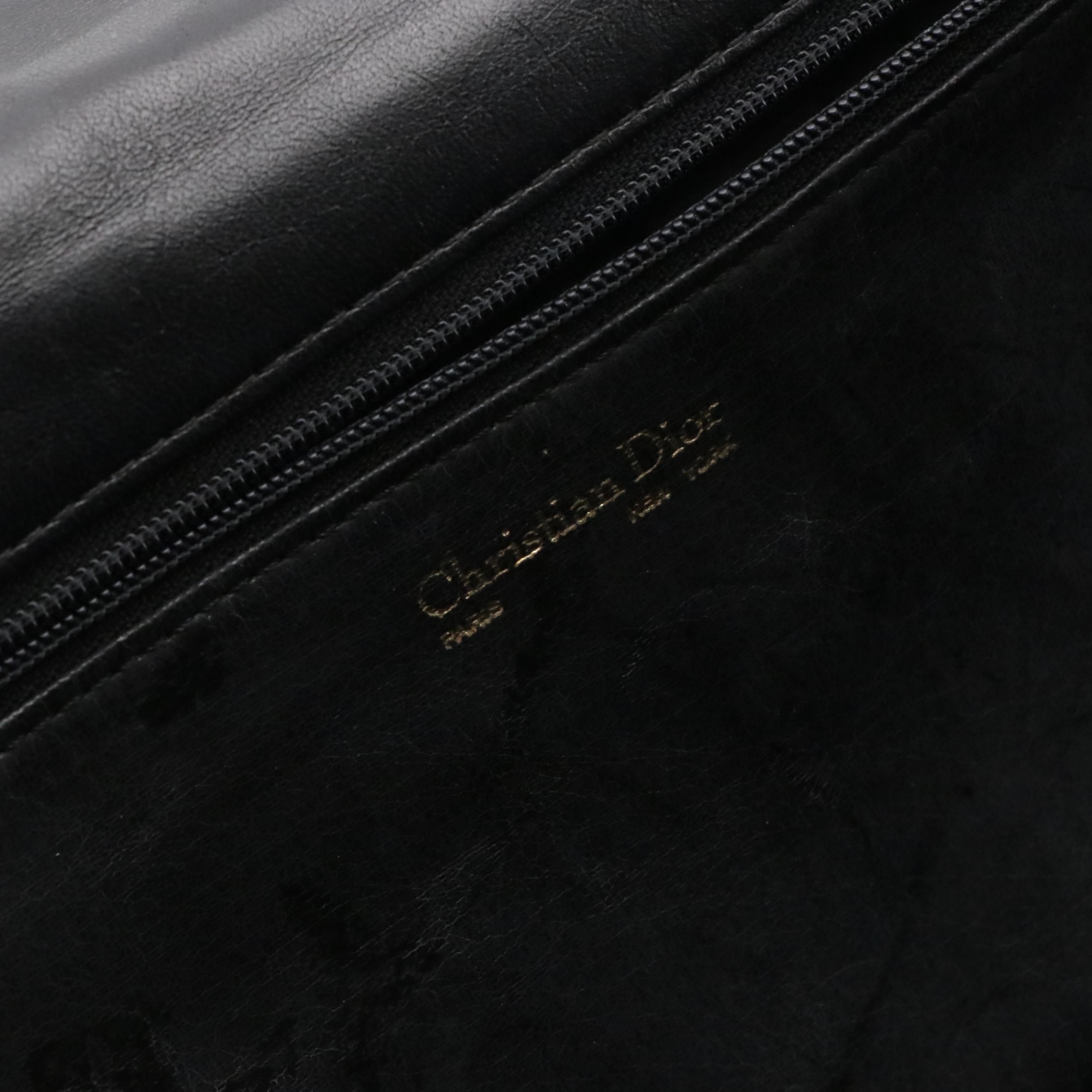 Christian Dior CD Envelope Flap Convertible Clutch in Black Leather