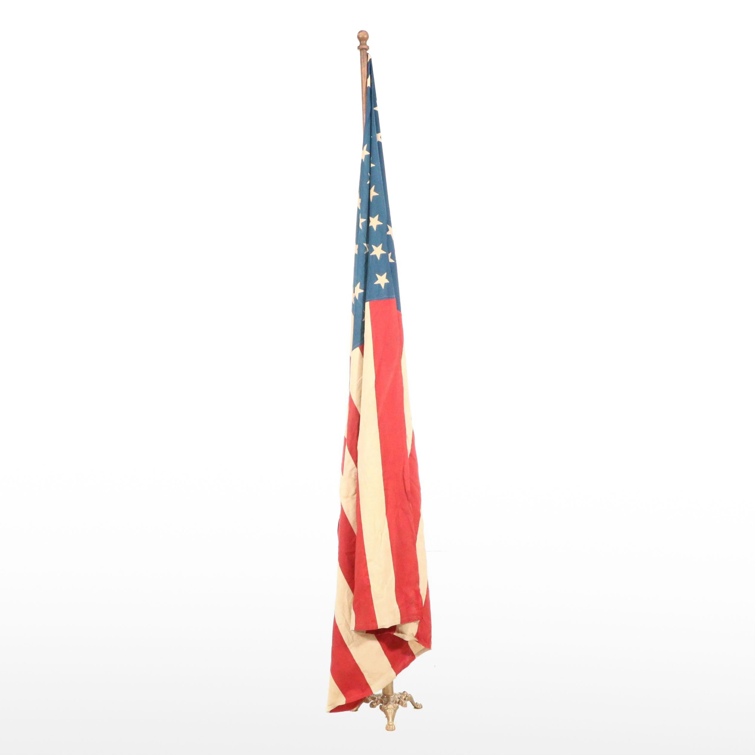 48-Star American Parade Flag with Stand, Early to Mid-20th Century