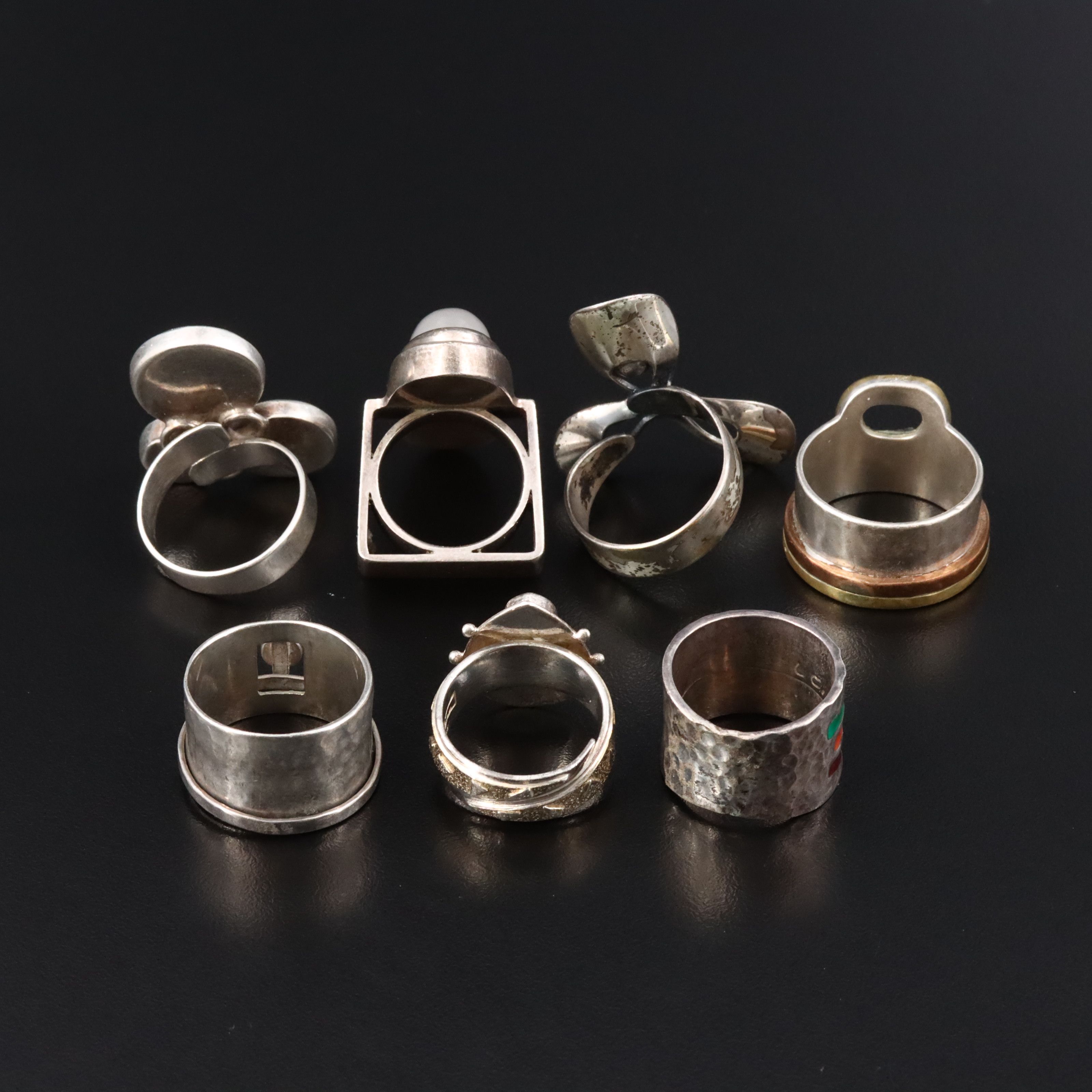 Collection of Sterling Rings Including Amethyst, Peridot and Enamel