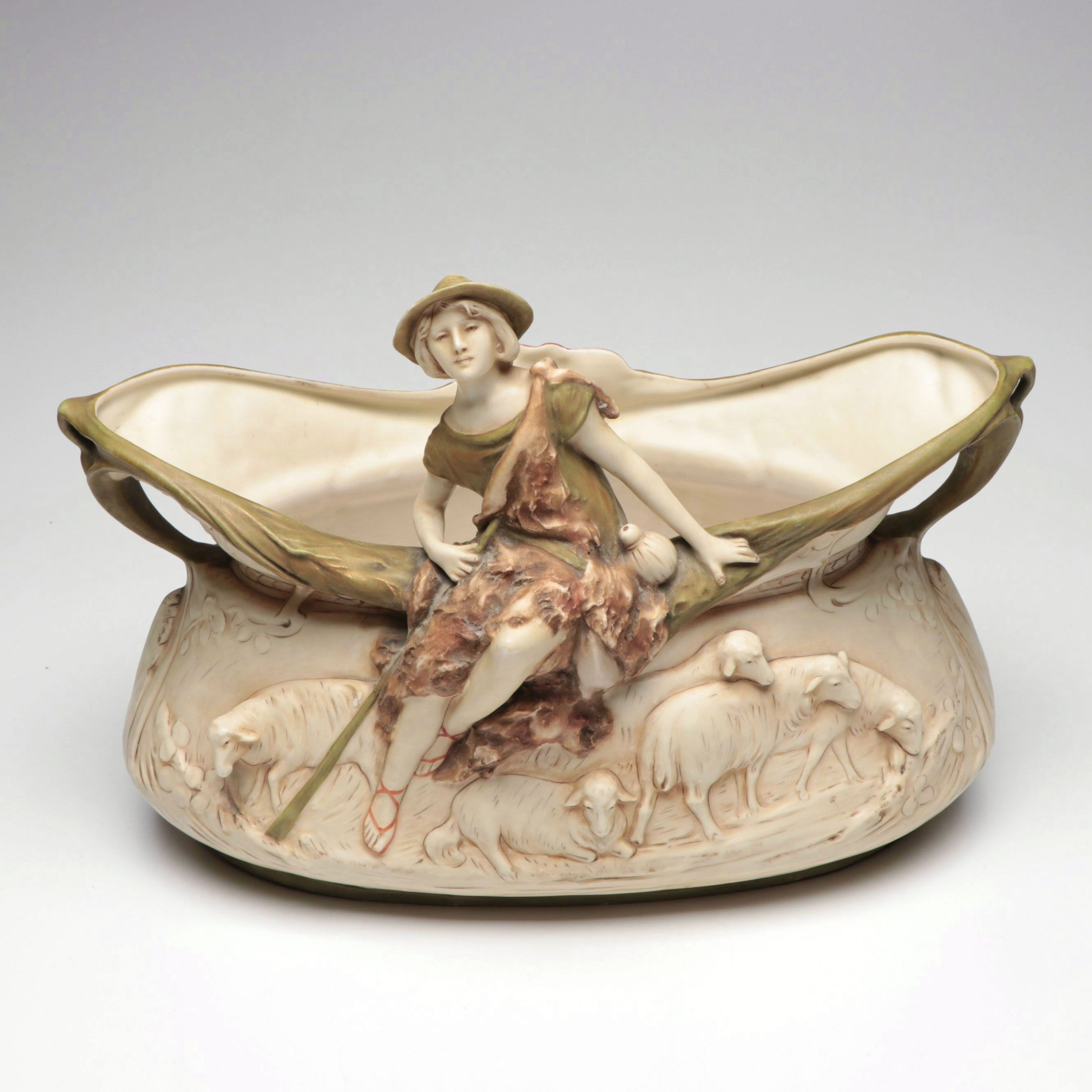 Royal Dux Porcelain Figural Shepherd Jardinière, Early to Mid-20th C.