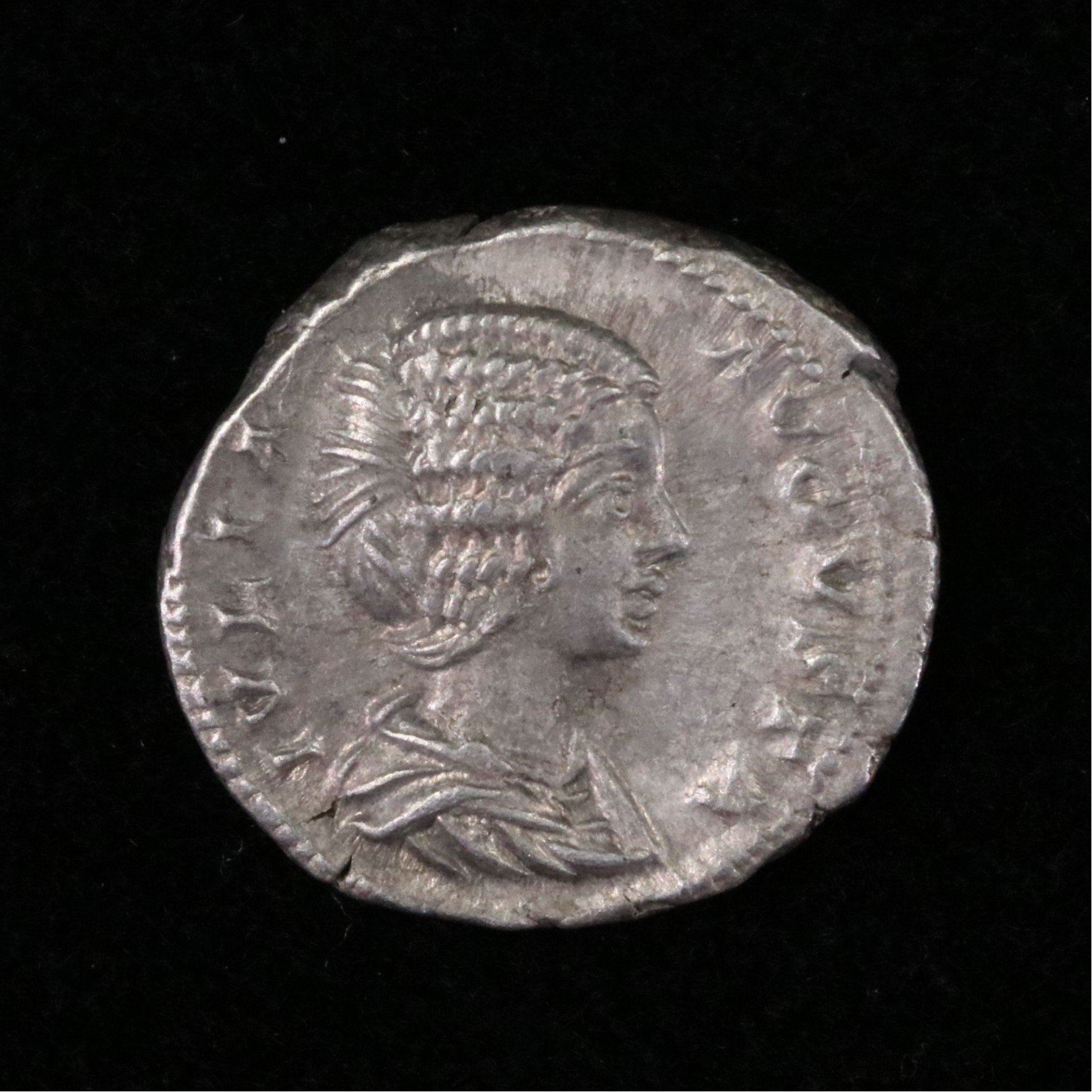 Ancient Roman Imperial AR Denarius Coin of Julia Domna, ca. 204 A.D.