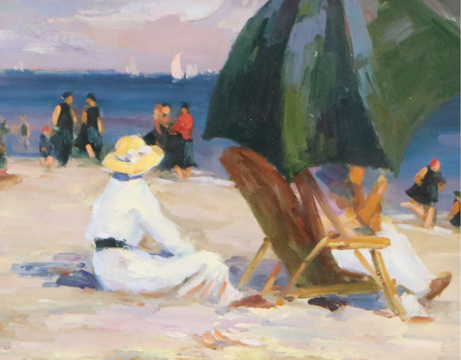 Impressionistic Oil Painting of Beach Scene, Late 19th Century