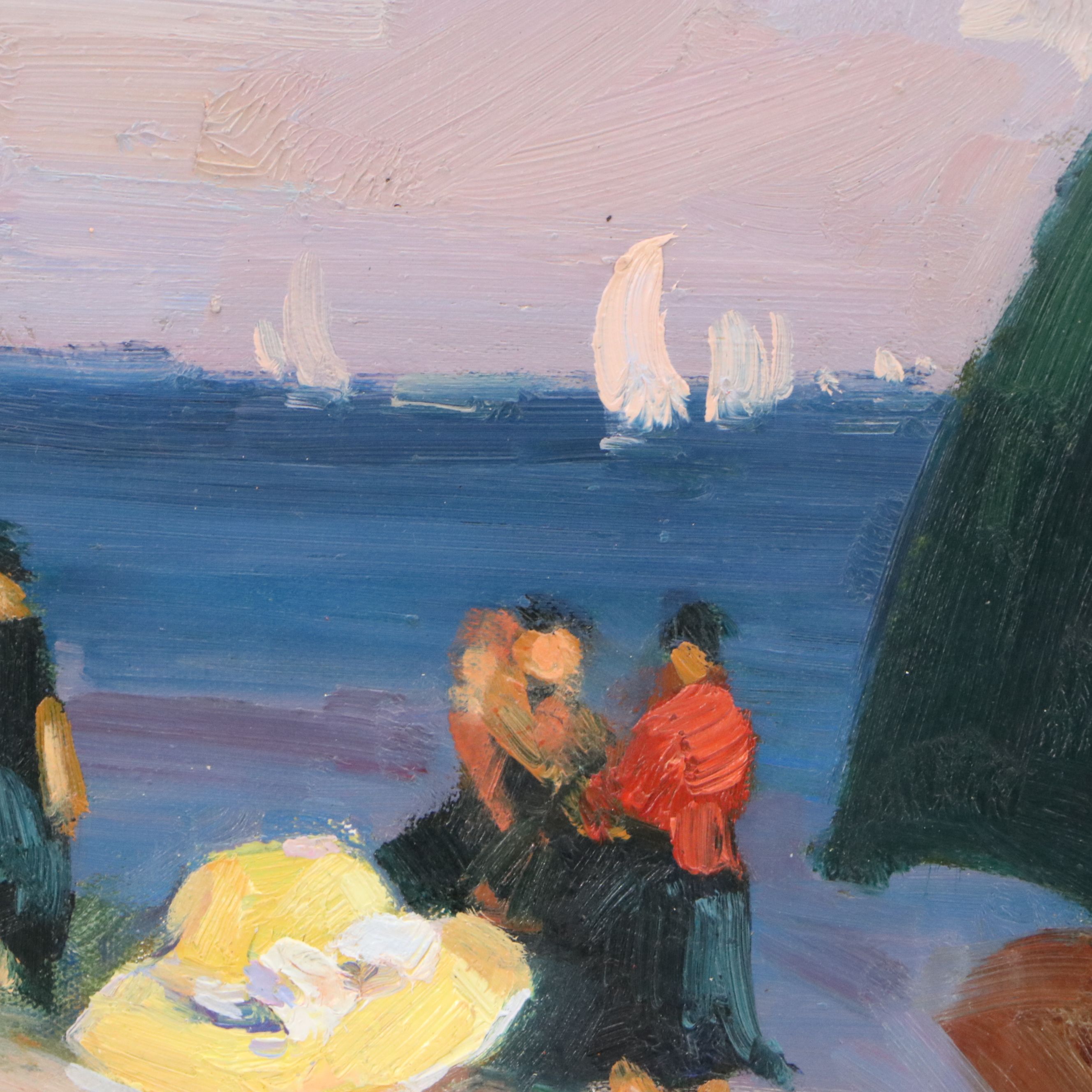 Impressionistic Oil Painting of Beach Scene, Late 19th Century