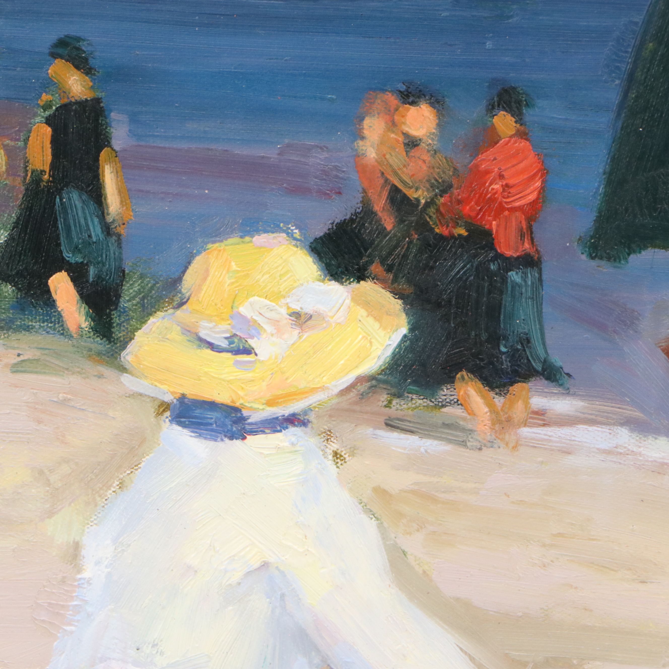 Impressionistic Oil Painting of Beach Scene, Late 19th Century