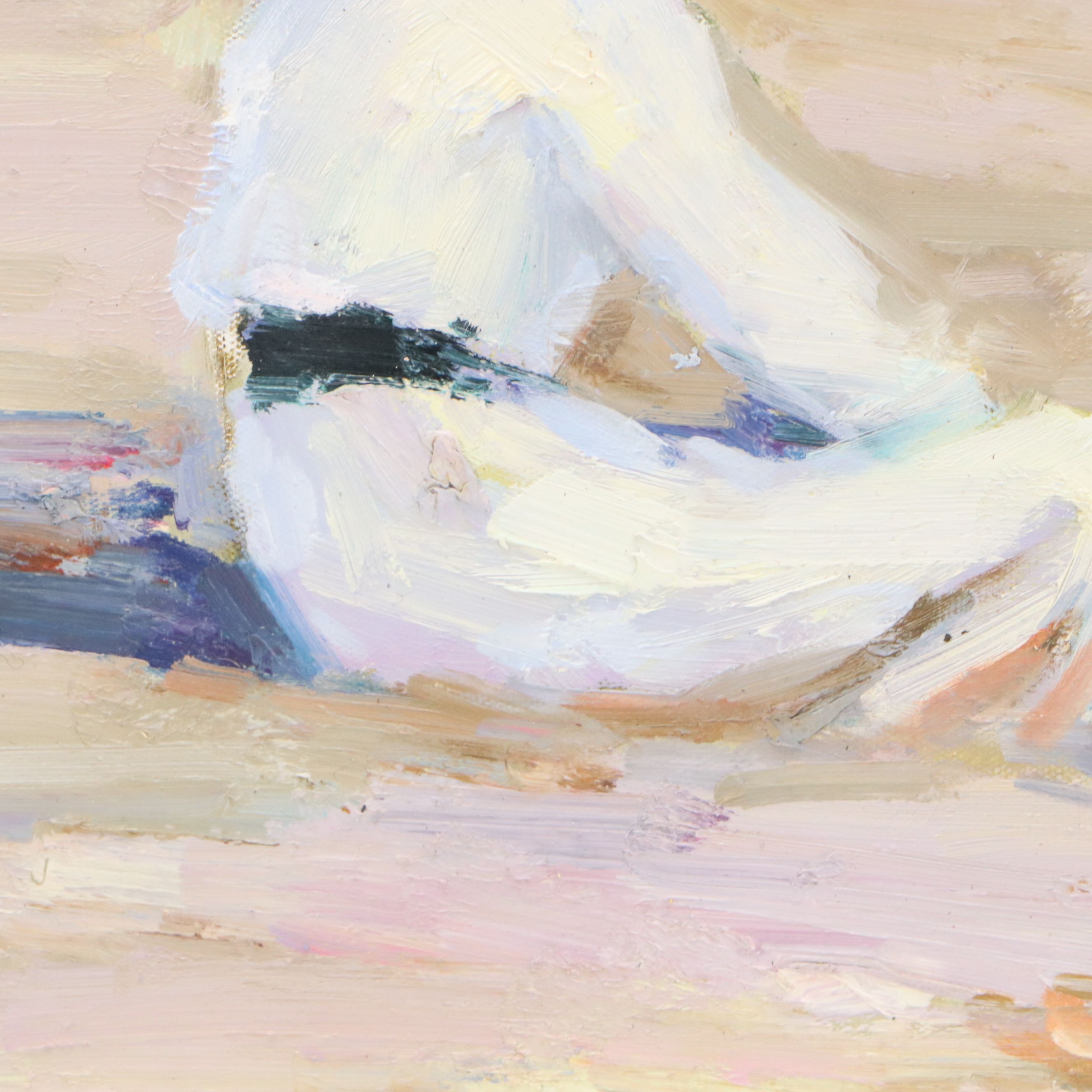 Impressionistic Oil Painting of Beach Scene, Late 19th Century