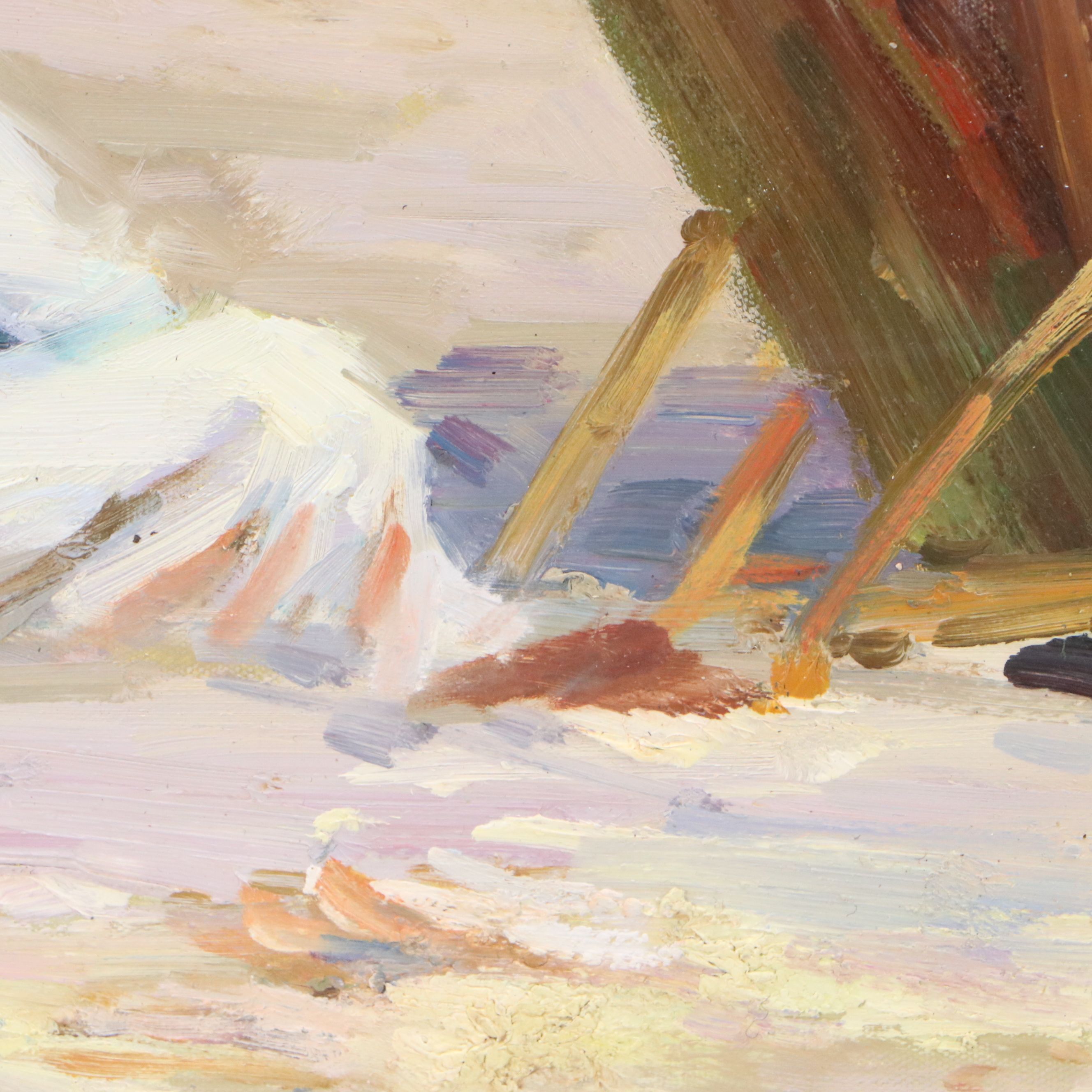 Impressionistic Oil Painting of Beach Scene, Late 19th Century