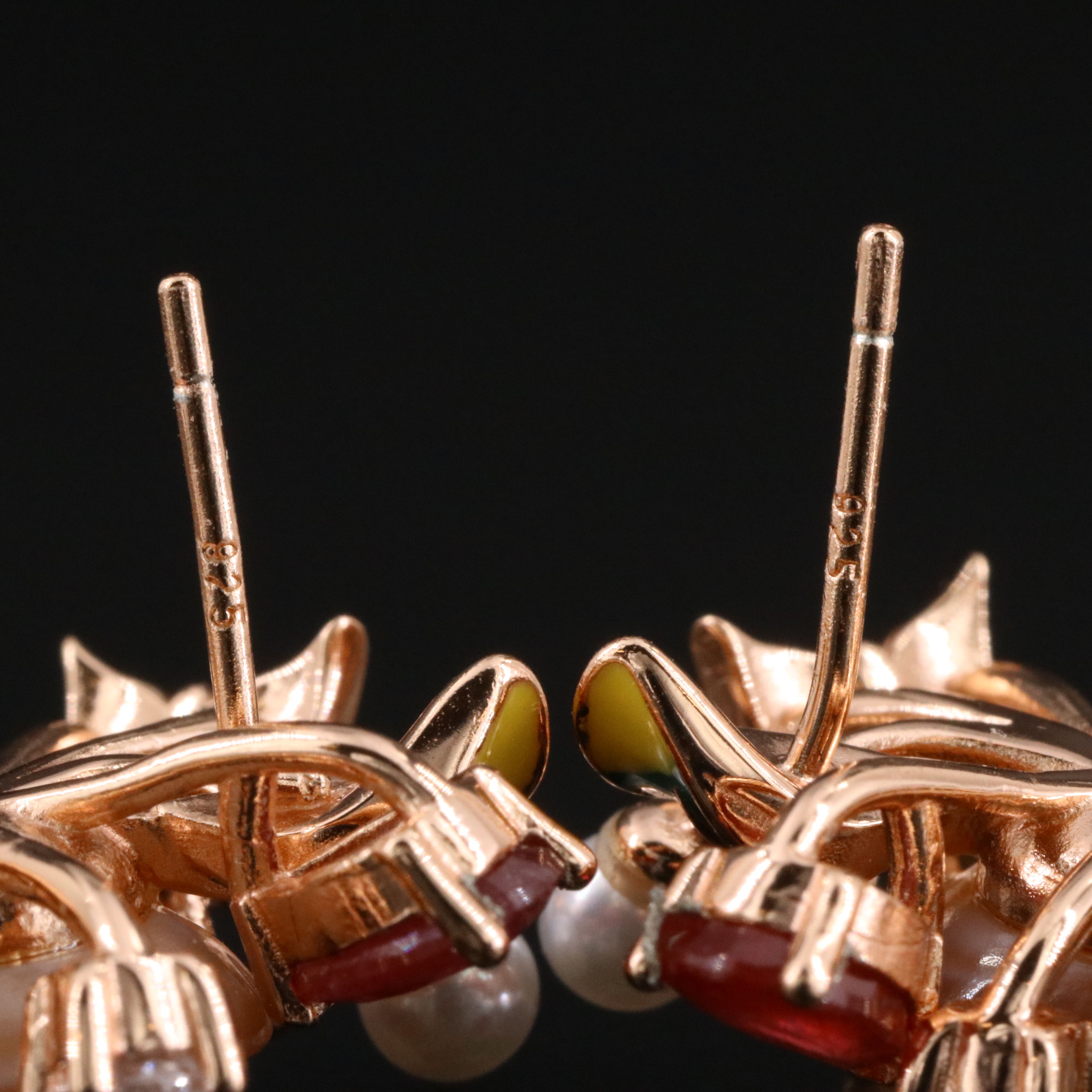 Sterling Mother-of-Pearl, Faux Pearl and Filled Corundum Flower Earrings