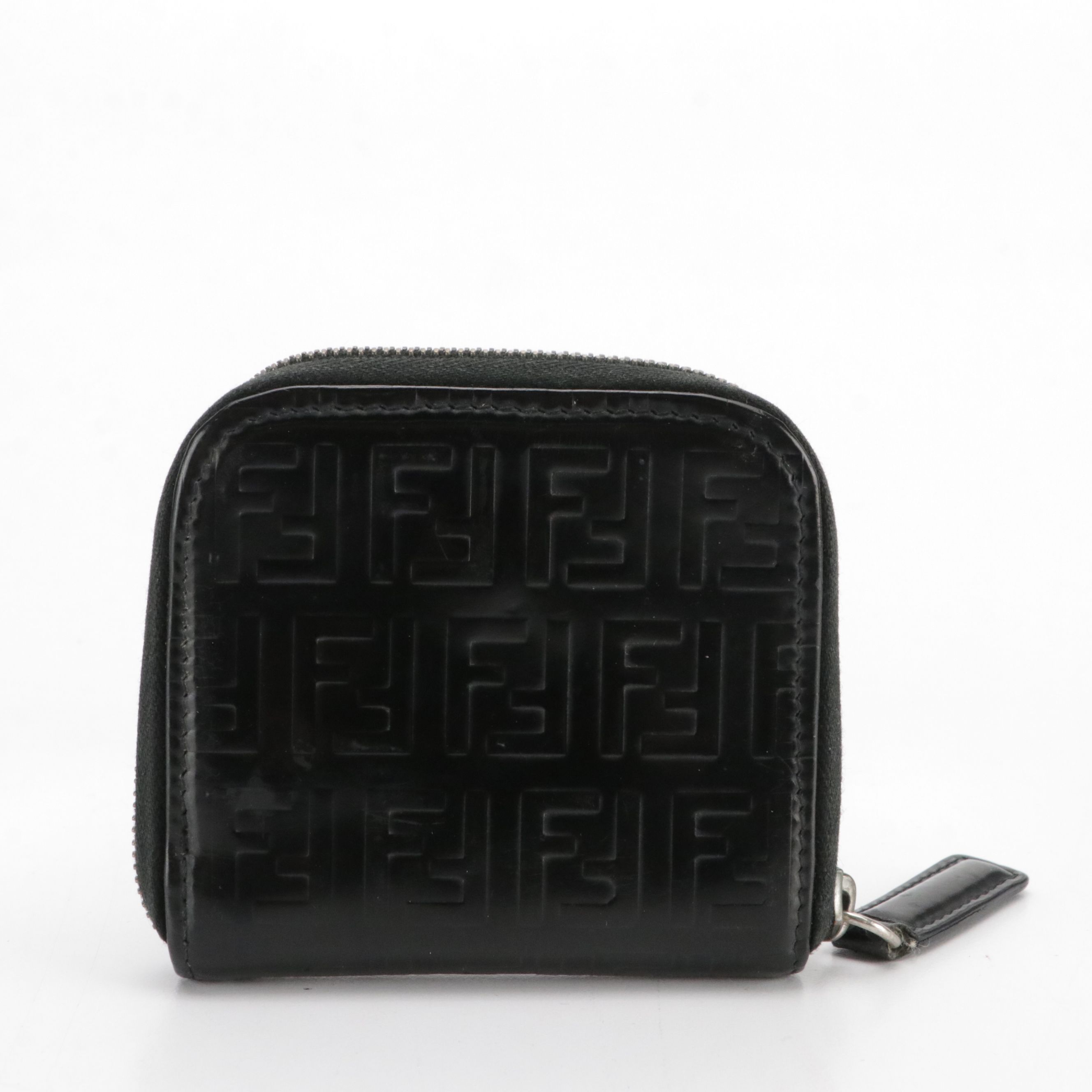 Fendi Zip-Around Coin Pouch in Black Embossed Zucca Leather, With Box