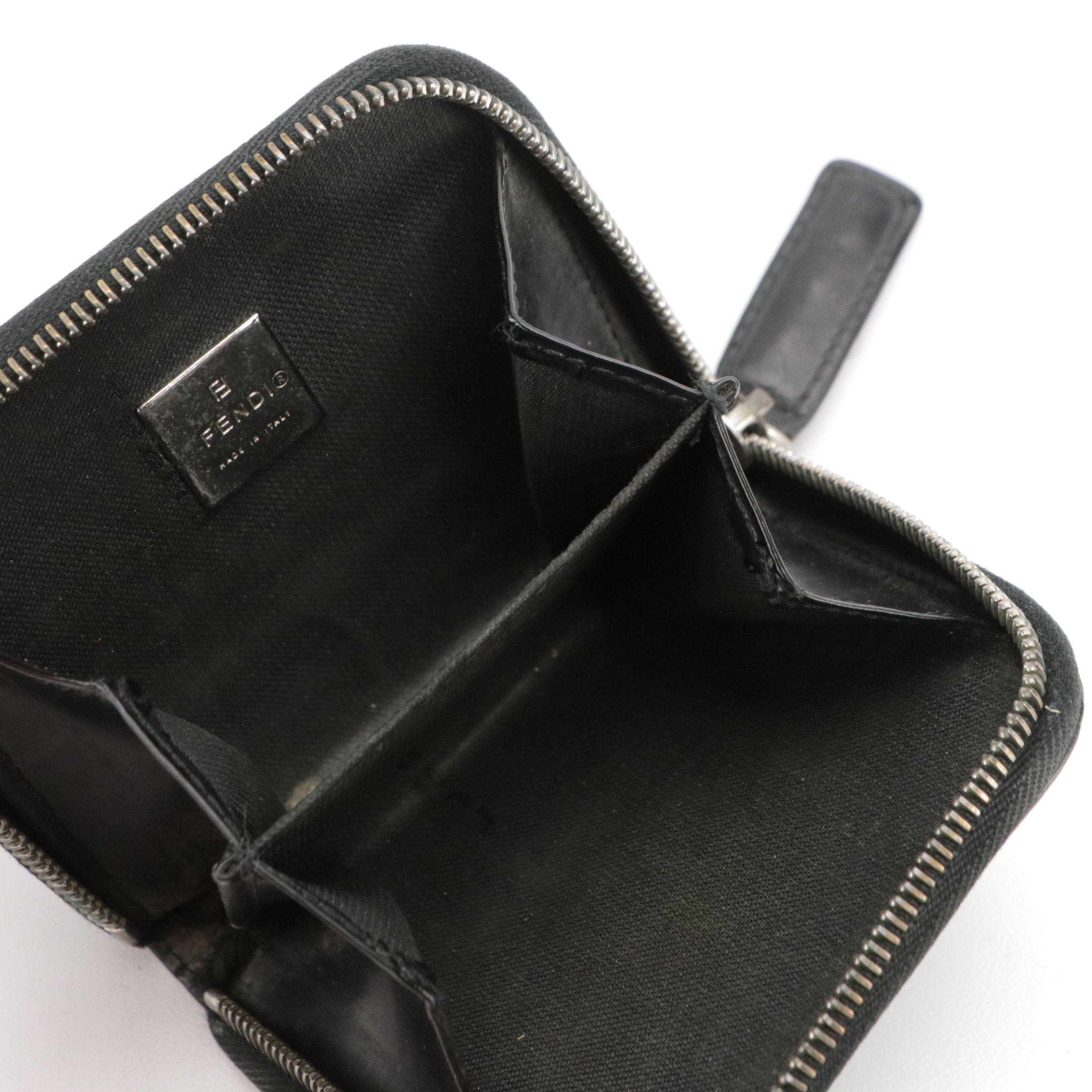 Fendi Zip-Around Coin Pouch in Black Embossed Zucca Leather, With Box