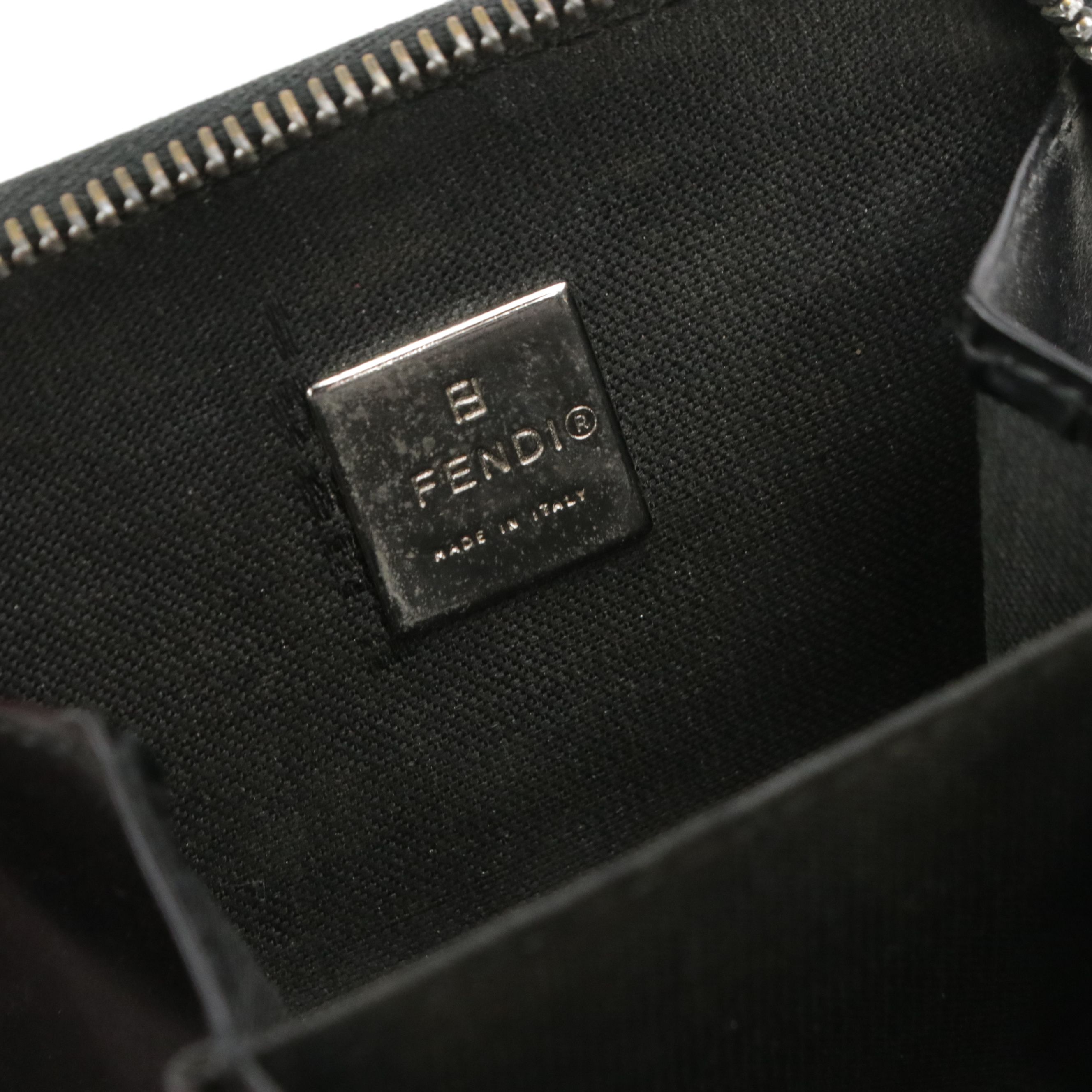 Fendi Zip-Around Coin Pouch in Black Embossed Zucca Leather, With Box