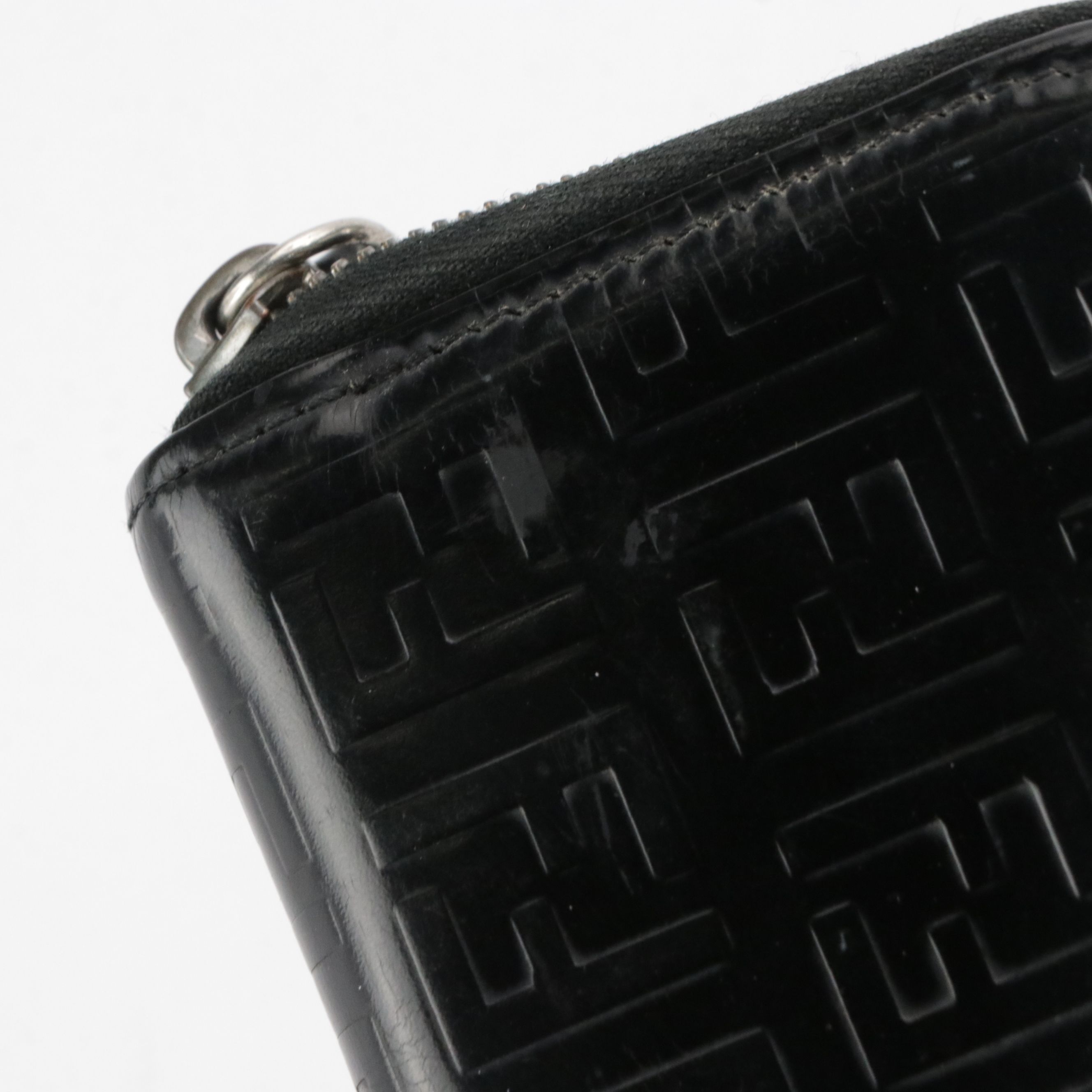 Fendi Zip-Around Coin Pouch in Black Embossed Zucca Leather, With Box