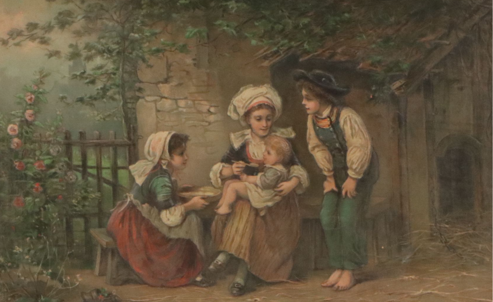 Embossed Oil Painting on Leather of Children, Circa 1880s