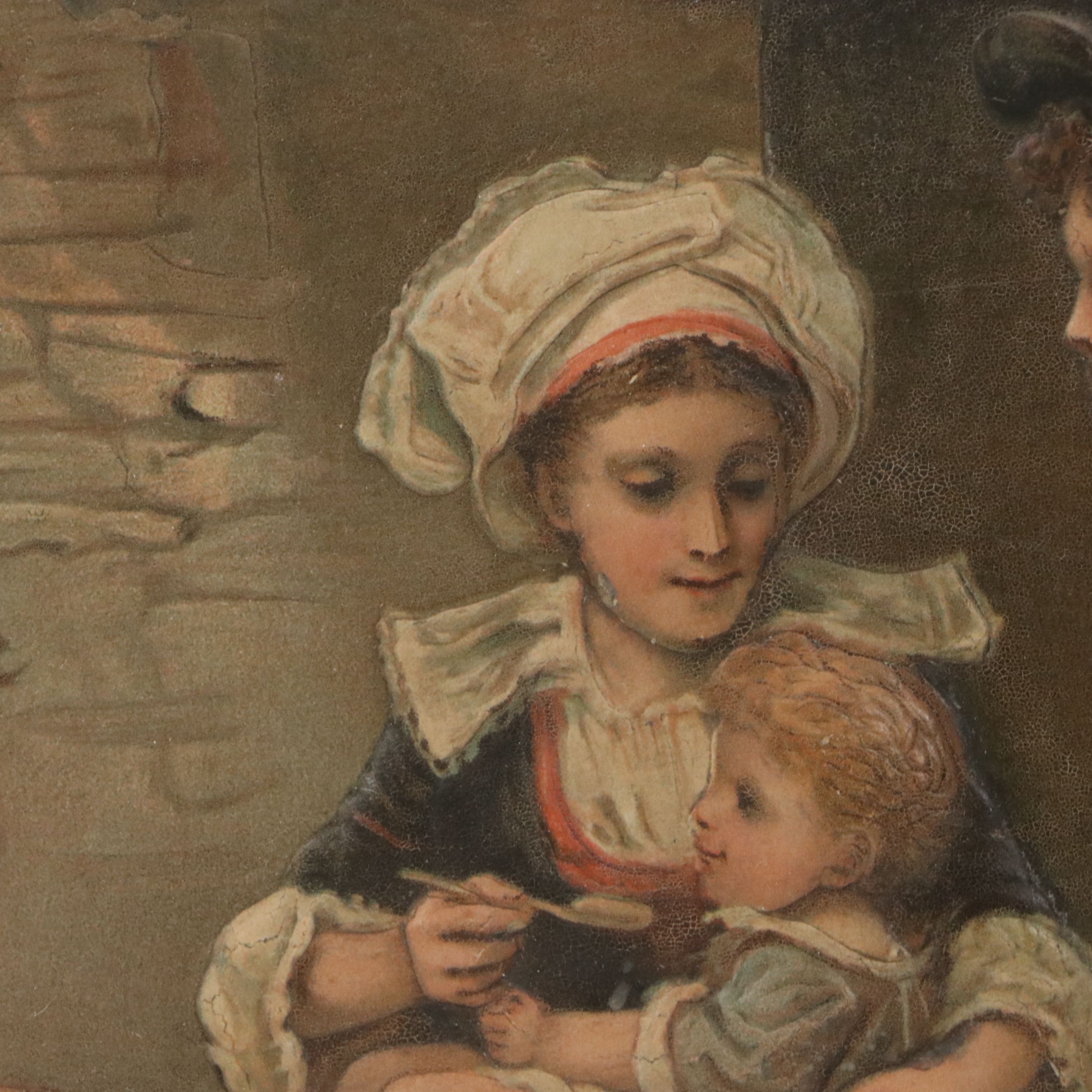 Embossed Oil Painting on Leather of Children, Circa 1880s