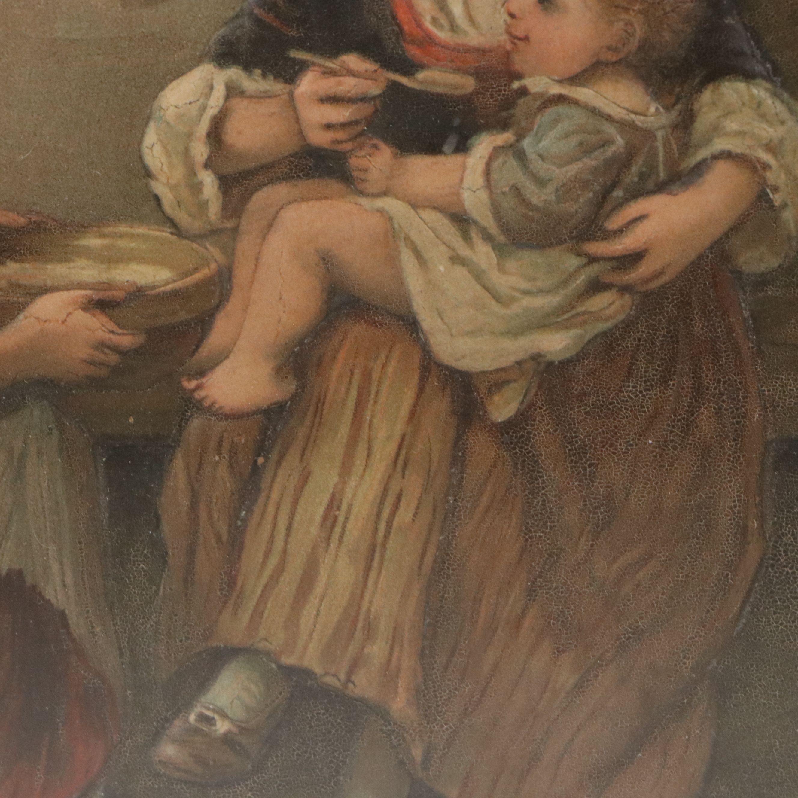 Embossed Oil Painting on Leather of Children, Circa 1880s