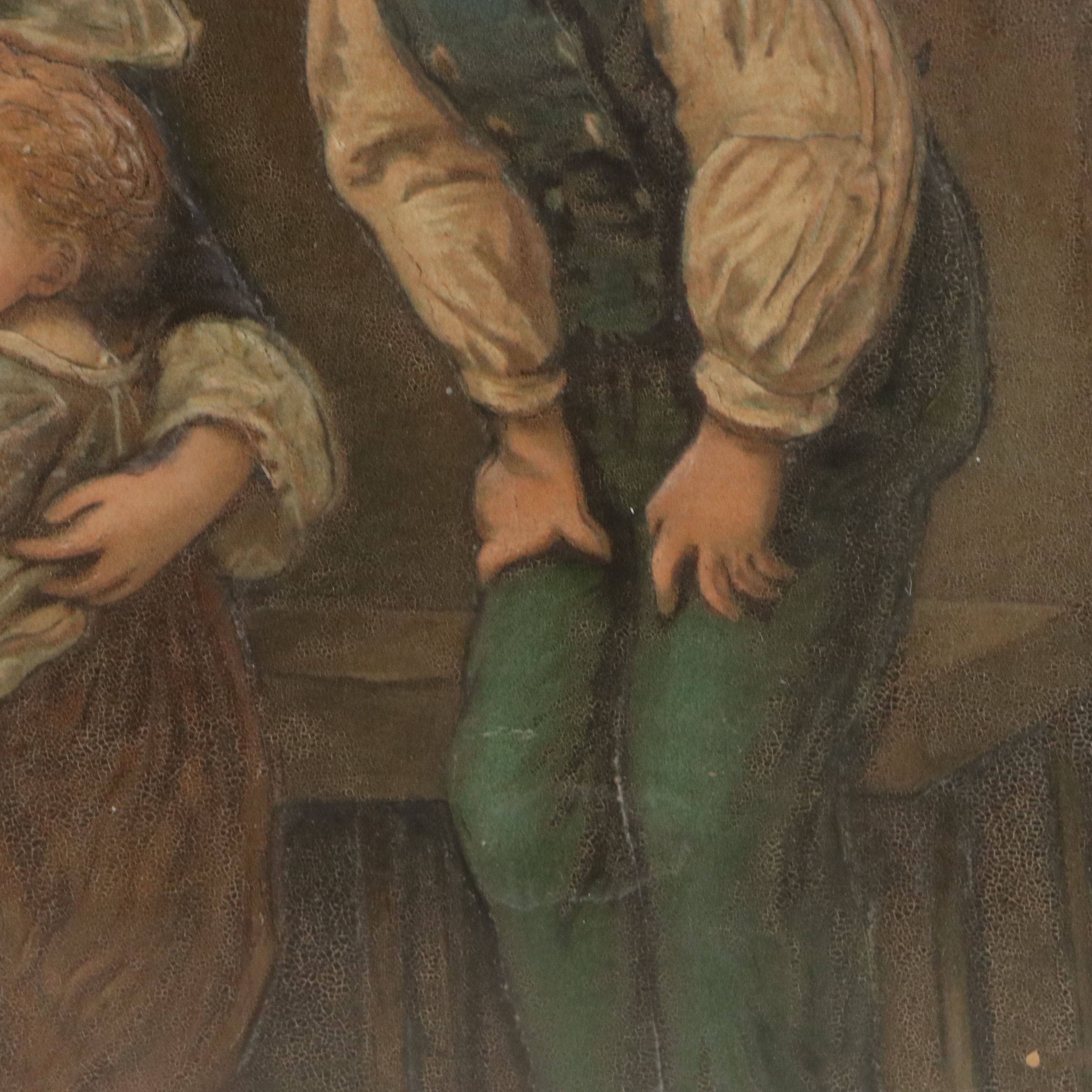 Embossed Oil Painting on Leather of Children, Circa 1880s