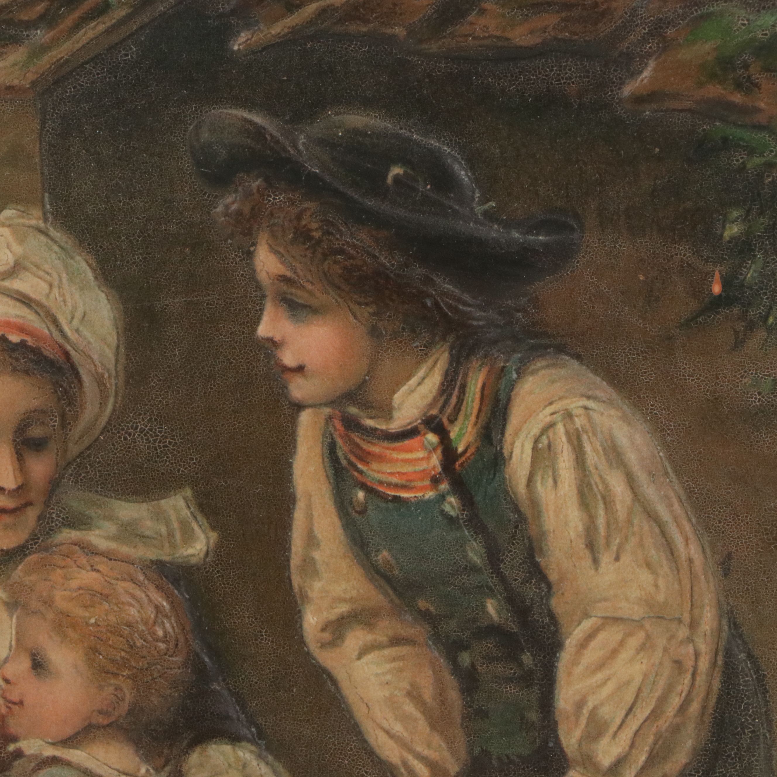 Embossed Oil Painting on Leather of Children, Circa 1880s