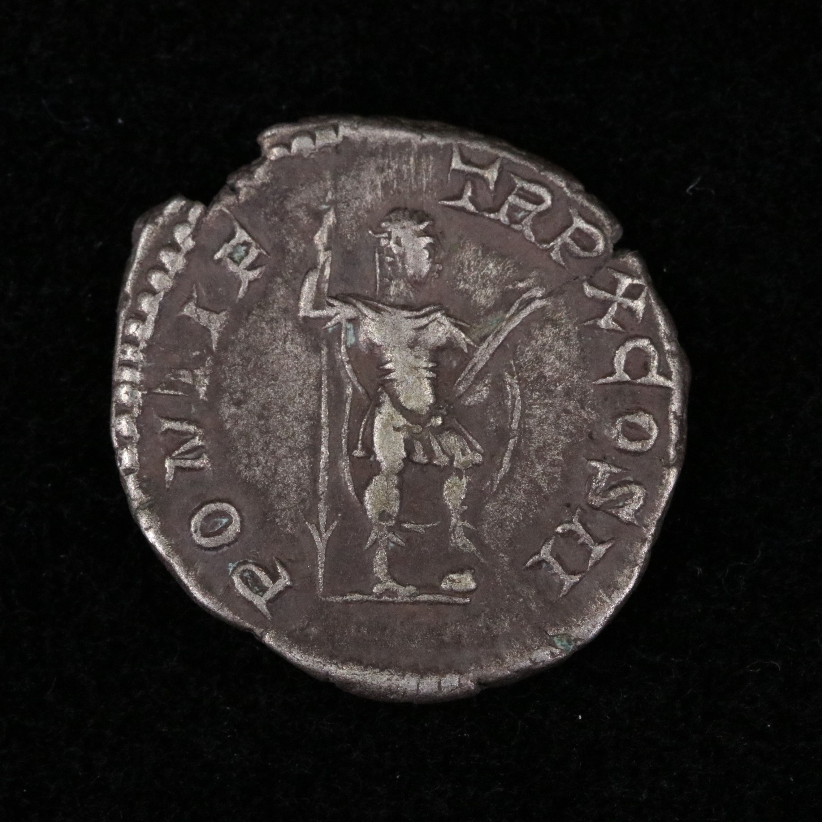 Ancient Roman Imperial AR Denarius Coin of Caracalla, ca. 207 A.D.