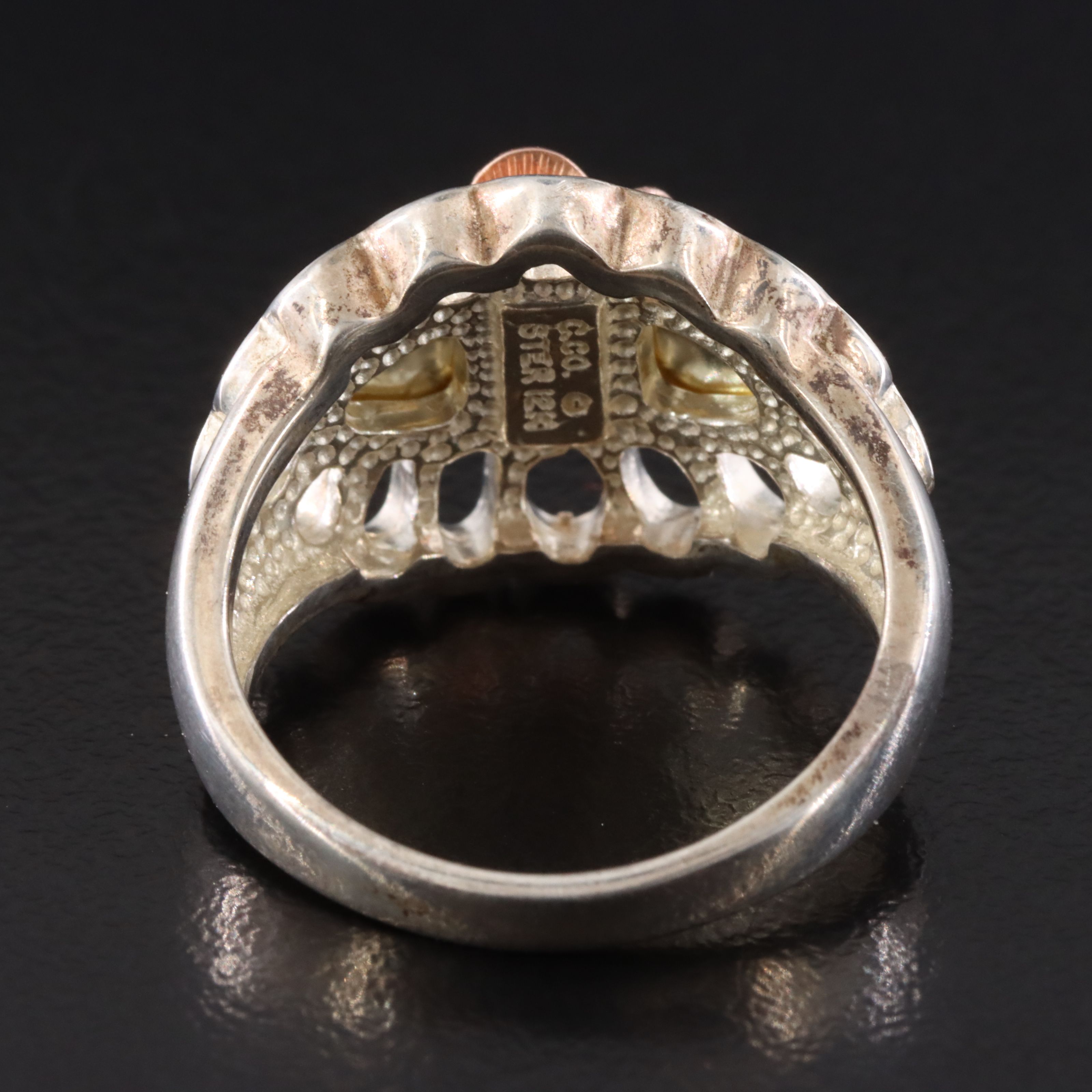 Sterling Floral Ring with 12K Rose Gold Accent