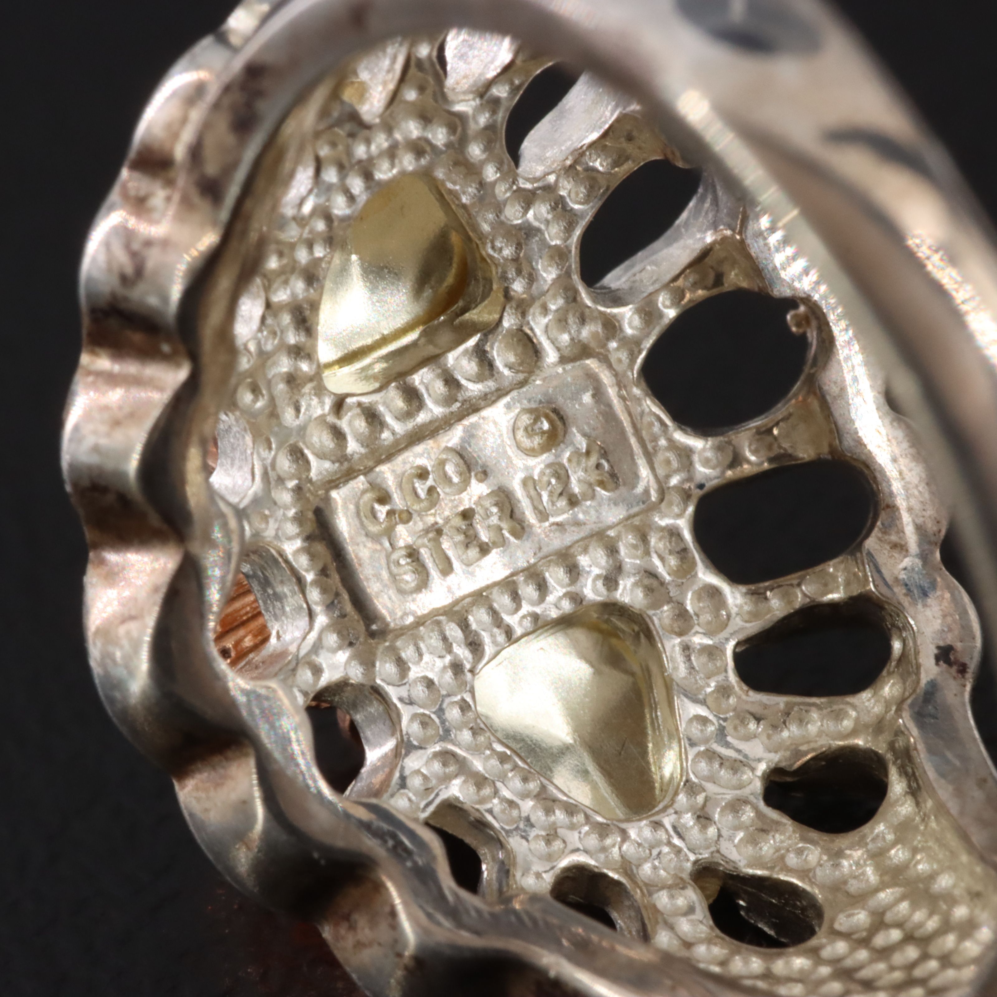 Sterling Floral Ring with 12K Rose Gold Accent