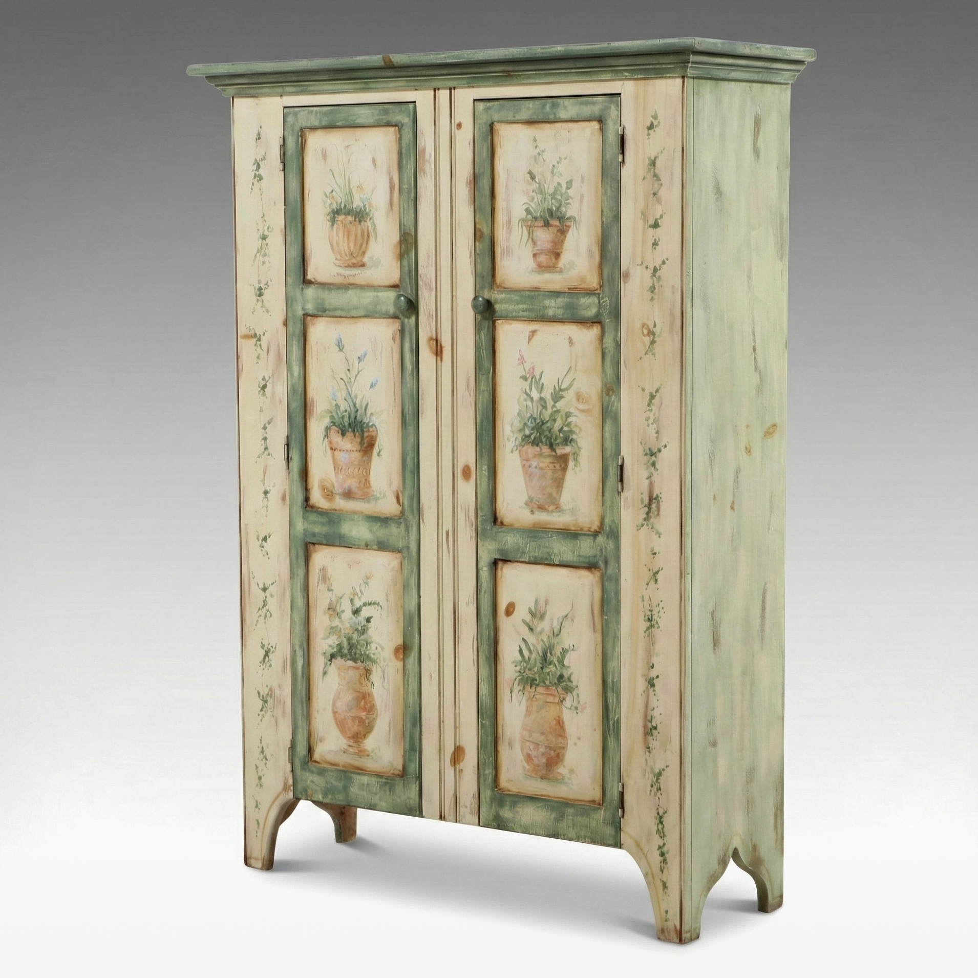 French Provincial Style Paint-Decorated Wood Cabinet, Late 20th Century